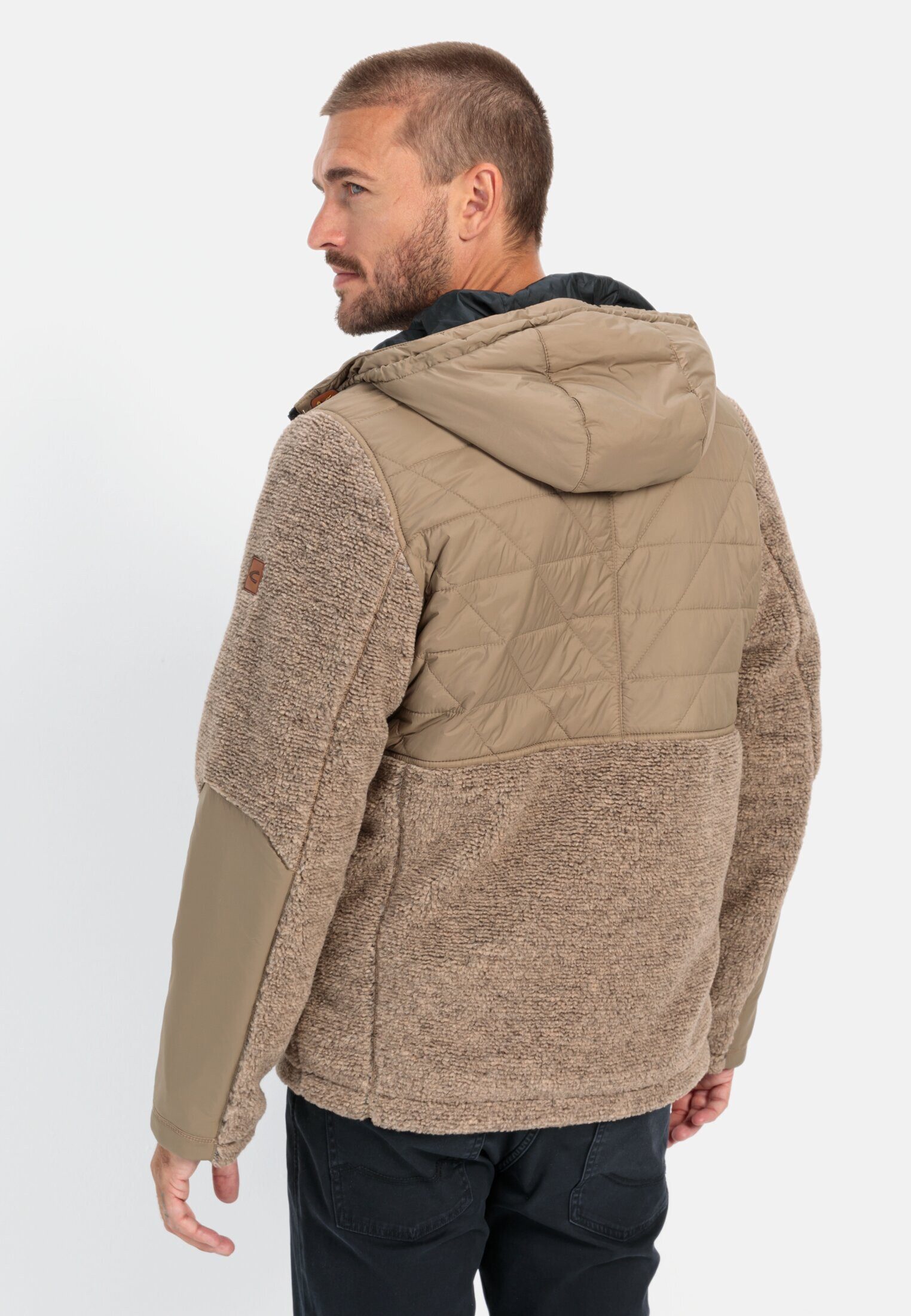 camel active Fleecejacke im Materialmix Langarm Kapuze Badge günstig online kaufen