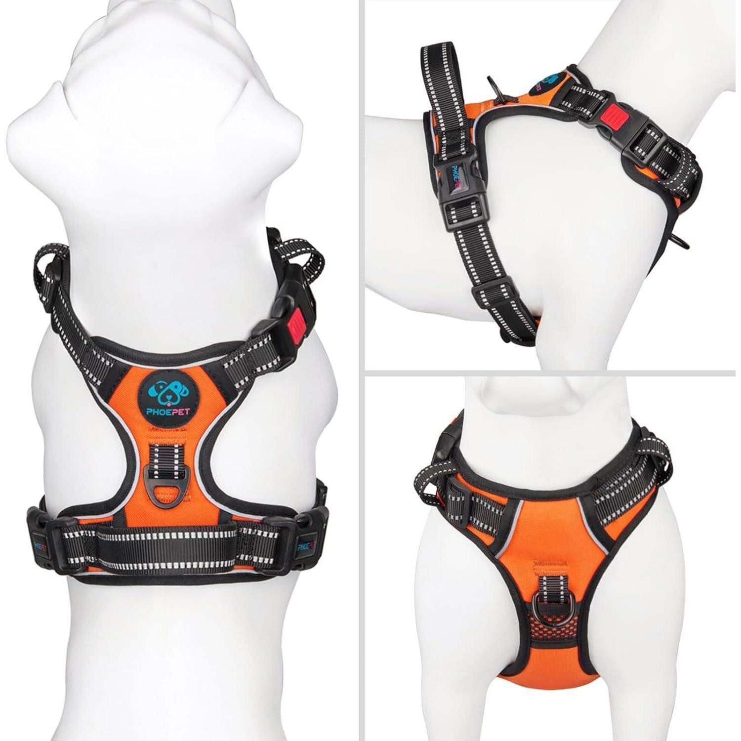 LuxusKollektion Hunde-Geschirr Hundegeschirr ohne Zug kleine Hunde reflektierend Griff Orange Medium