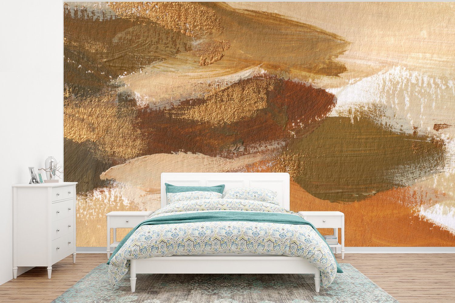 MuchoWow Fototapete Farbe - Orange - Braun, Matt, bedruckt, (6 St), Wallpaper für Wohnzimmer, Schlafzimmer, Kinderzimmer, Vinyl Tapete