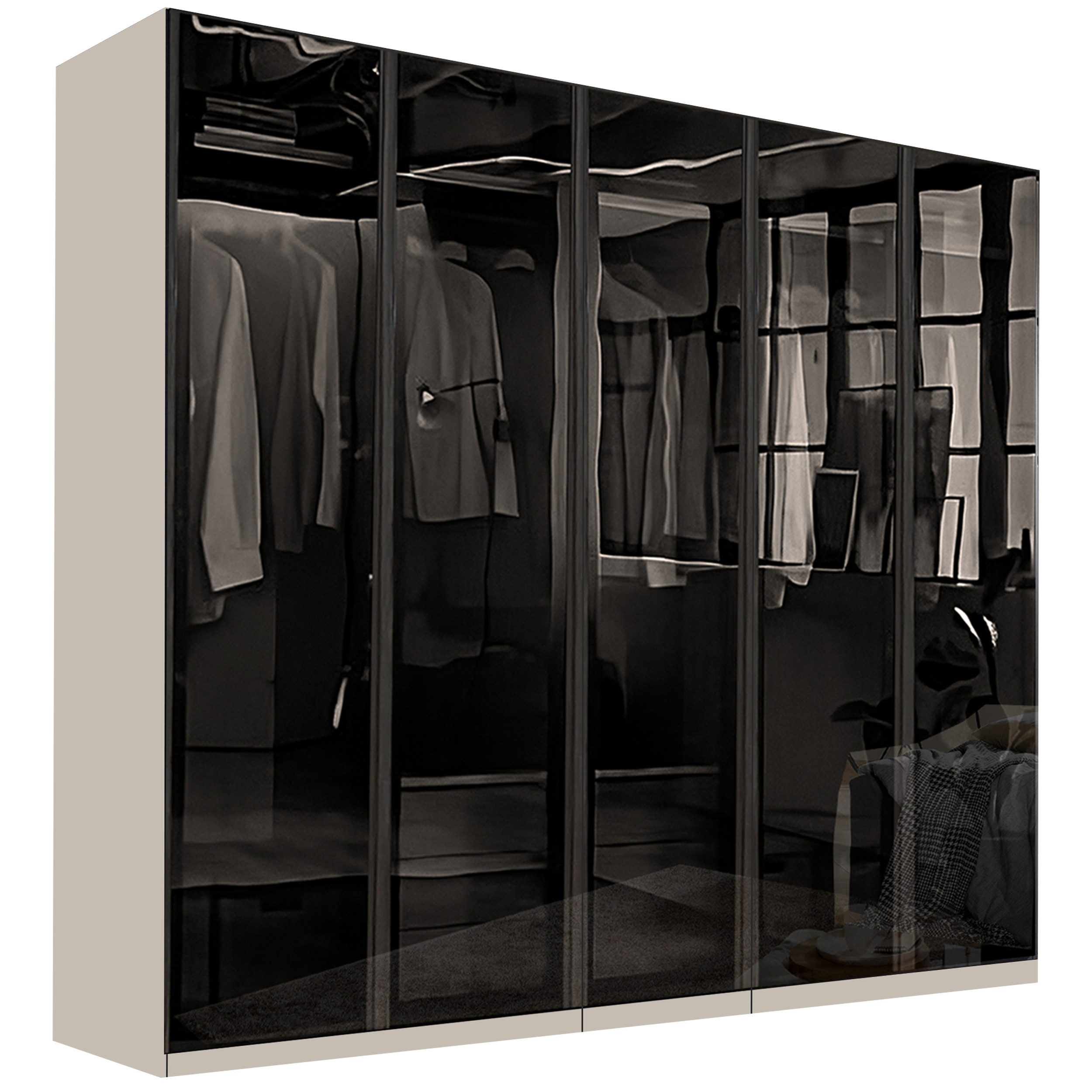 Palms-Store Drehtürenschrank Kleiderschrank Monaco mit Glasrahmentüren 3 Breiten, 6 Farben zur Auswahl, Zubehörpaket separat wählbar.