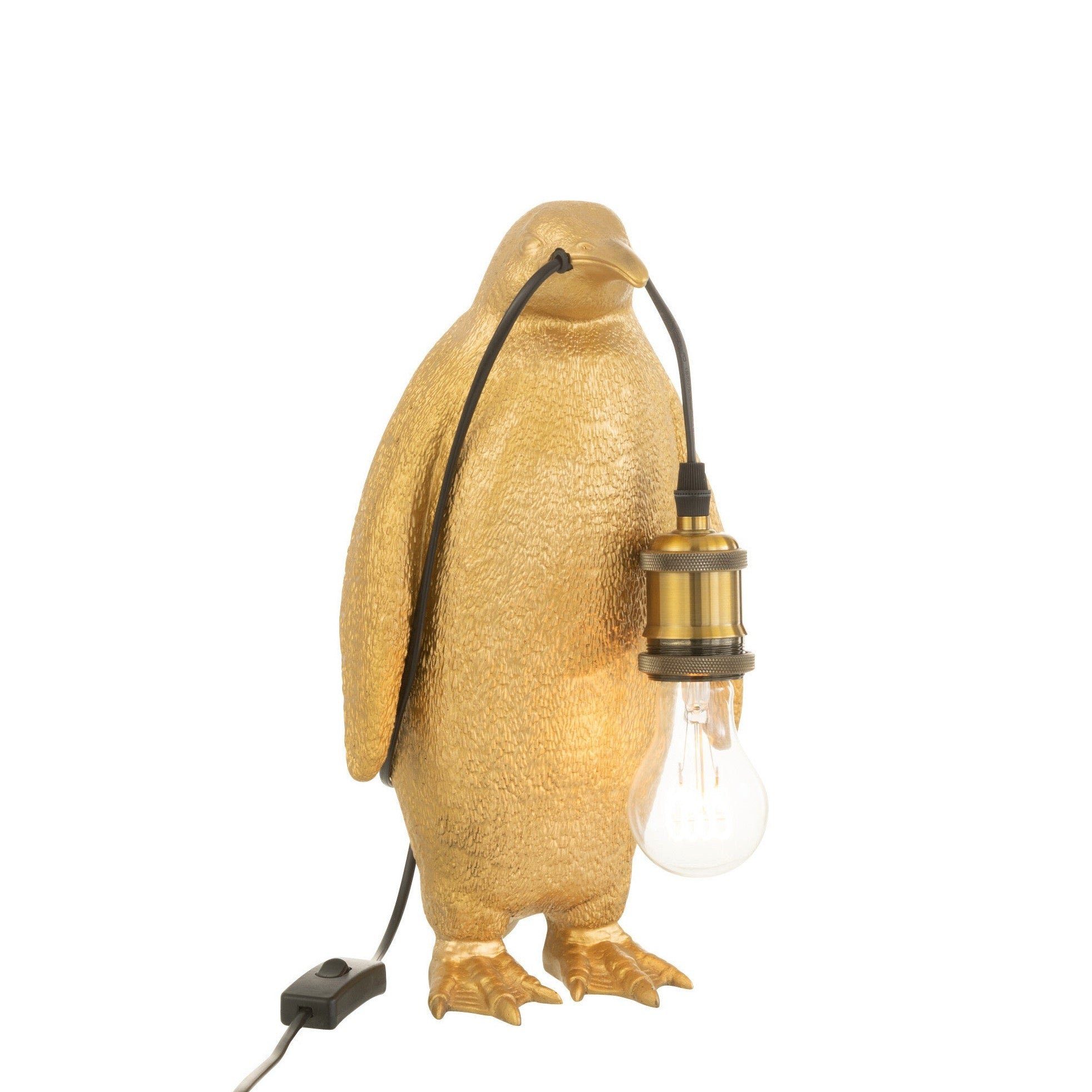 GILDE Dekoobjekt 2er Set Goldene Pinguin Tischlampen aus Poly-Resin - Exklusives Design