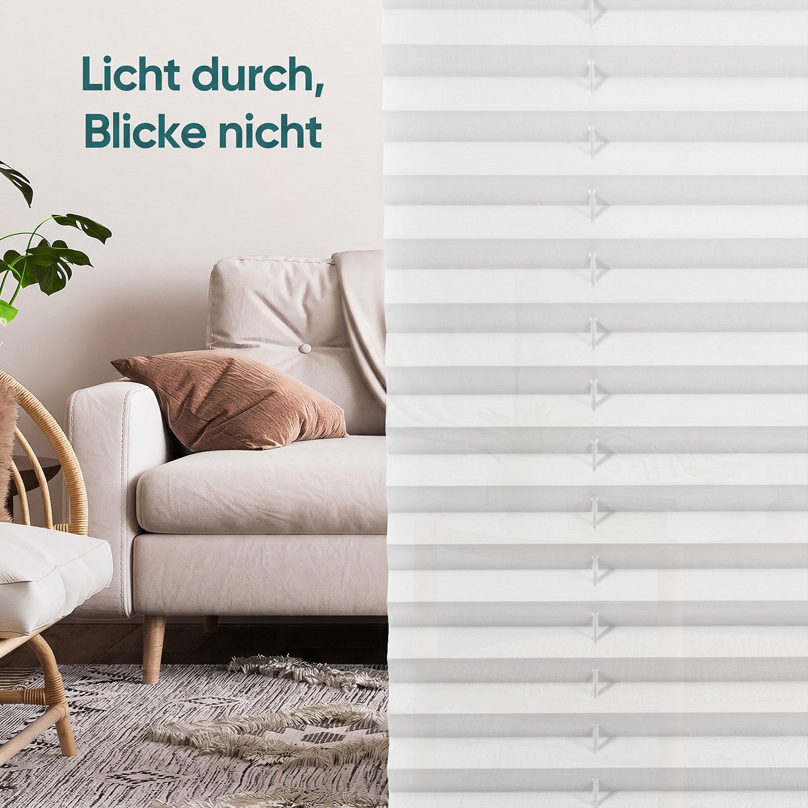 Sekey Plissee Plissee ohne Bohren Plissee für Fenster&Tür Lichtschutz Rollo Klemmfix, Faltrollo Mit oder ohne Bohren, Klemmfix, blickdicht, ohne Bohren, verspannt, Klemmfix, 80cm x 100cm Weiß