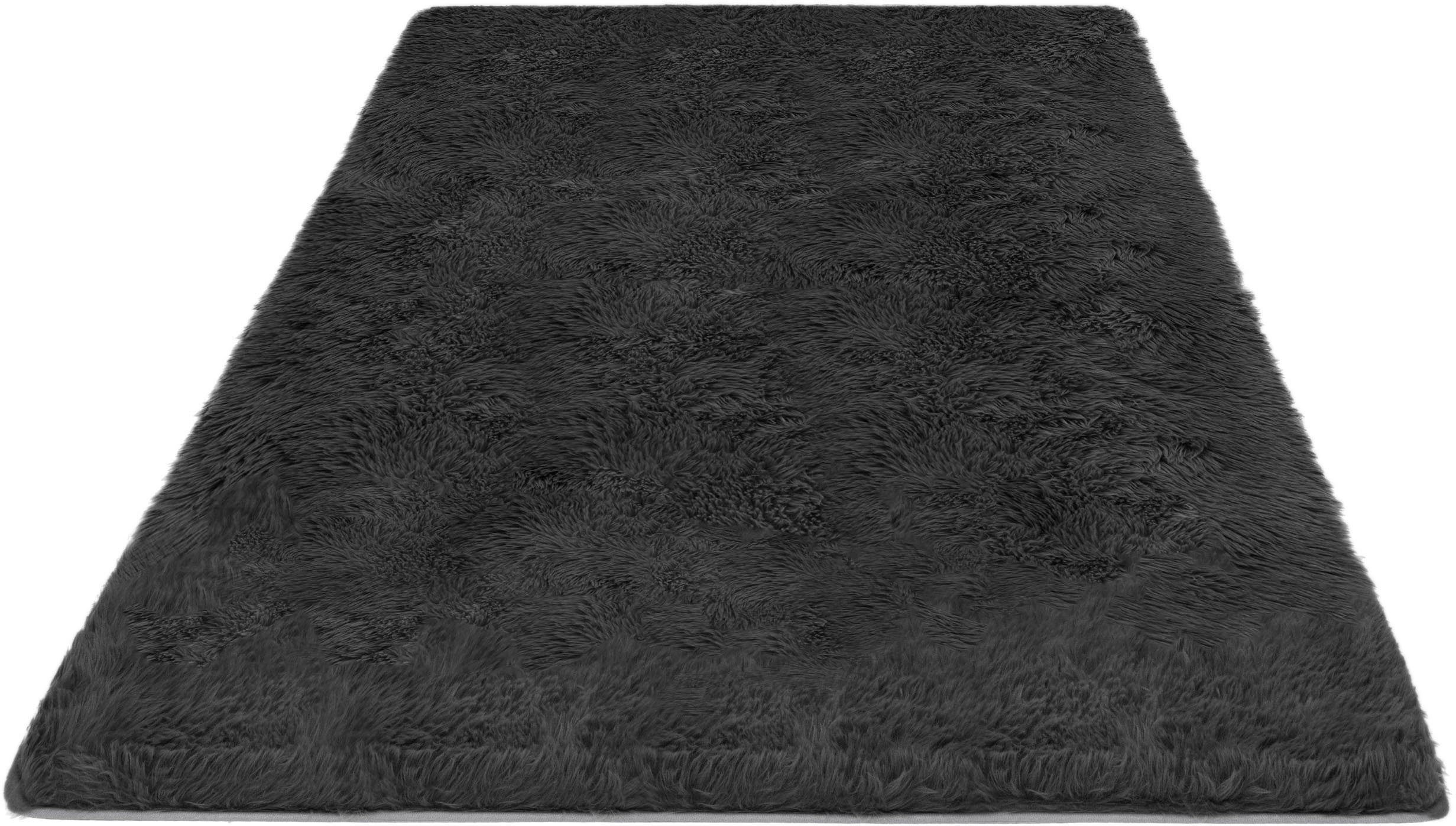 Hochflor-Teppich Silky, my home, rechteckig, Höhe: 33 mm, uni, besonders weich und kuschelig, Wohnzimmer, Schlafzimmer, waschbar schwarz