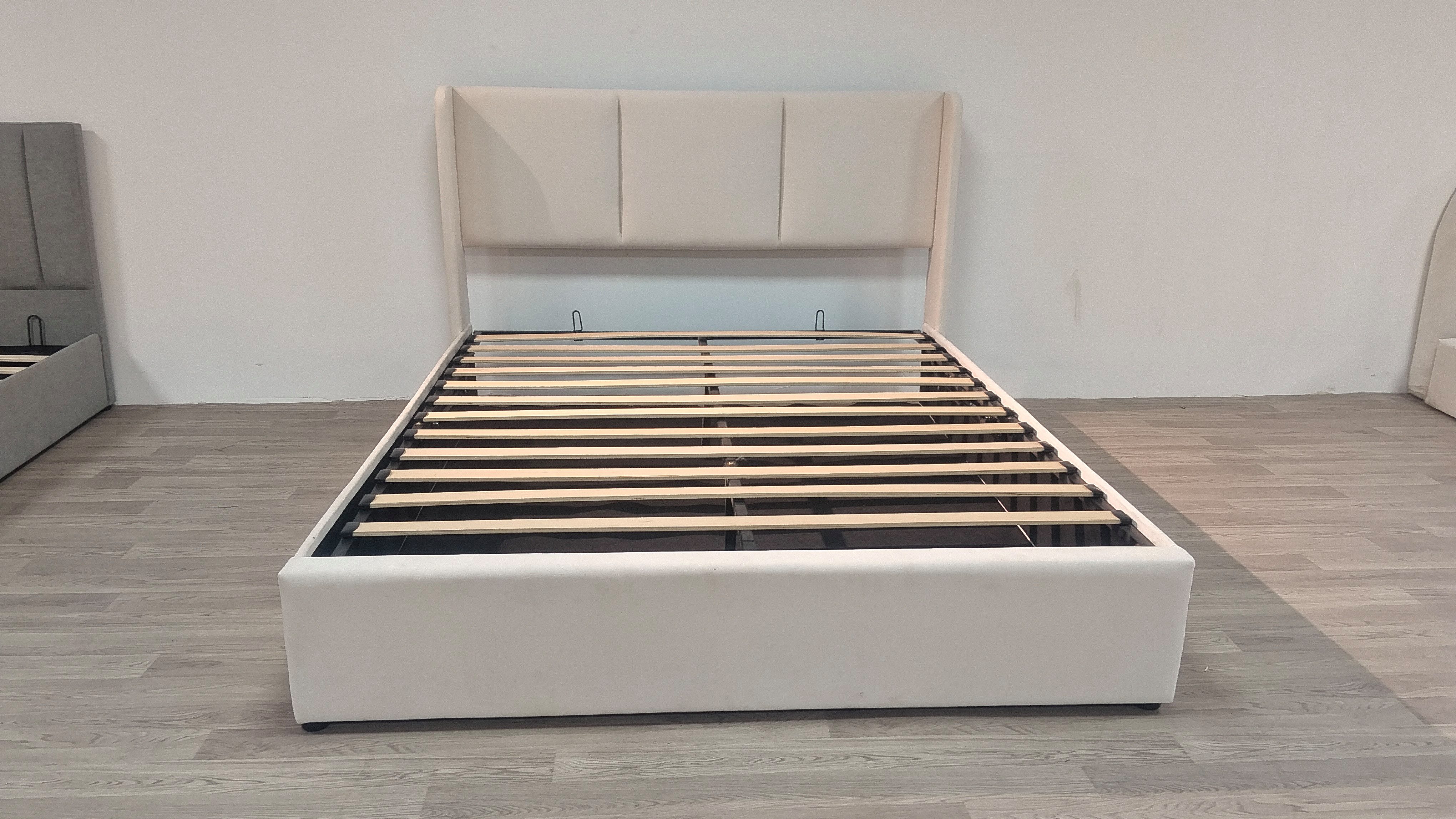 zebery Stauraumbett Polsterbett Doppelbett Mit Bettkasten (Packung, 1-tlg., Jugendbett), 140x190 cm,Mit Kopfteil und Bettgestell,Leinenstoff - Beige