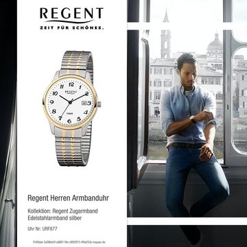 Regent Quarzuhr Regent Herren-Armbanduhr silber gold Analog, (Analoguhr), Herren Armbanduhr rund, mittel (ca. 36mm), Edelstahl, goldarmband