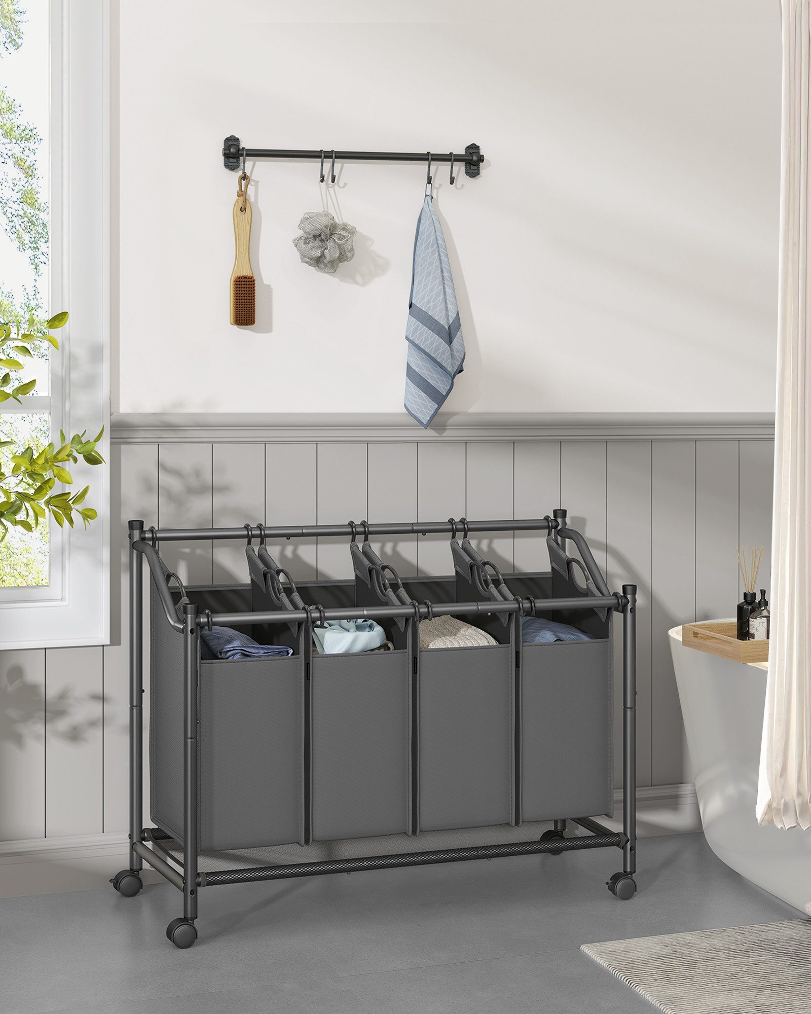 SONGMICS Wäschekorb, mit Rollen, abnehmbaren Wäschesäcken, Wäschewagen, 4 x günstig online kaufen