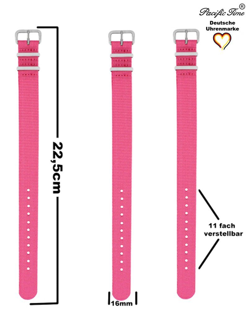 Nylon Uhrenarmband 16mm, Textil Time rosa Pacific Gratis Wechselarmband Versand