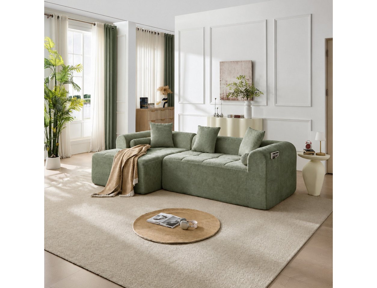Sinaopus Ecksofa Modulares Ecksofa Chenille Wohnlandschaft Lounge Sofa mit Liegefläche, Flexible Wohnlandschaft mit tiefer Sitzfläche und Komfortpolsterung