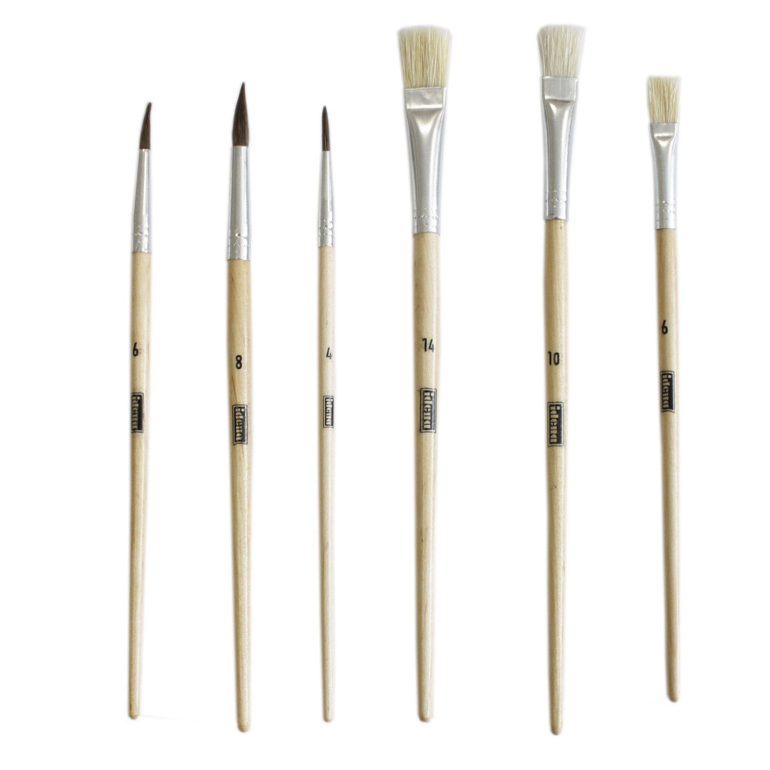 Idena Malpinsel Idena 60104 - Schulpinsel, in 6 Größen, 3 Rundpinsel & 3 Borstenpinsel, (Set, Haarpinsel in 4, 6, 8 & Borstenpinsel in 6, 10, 14)