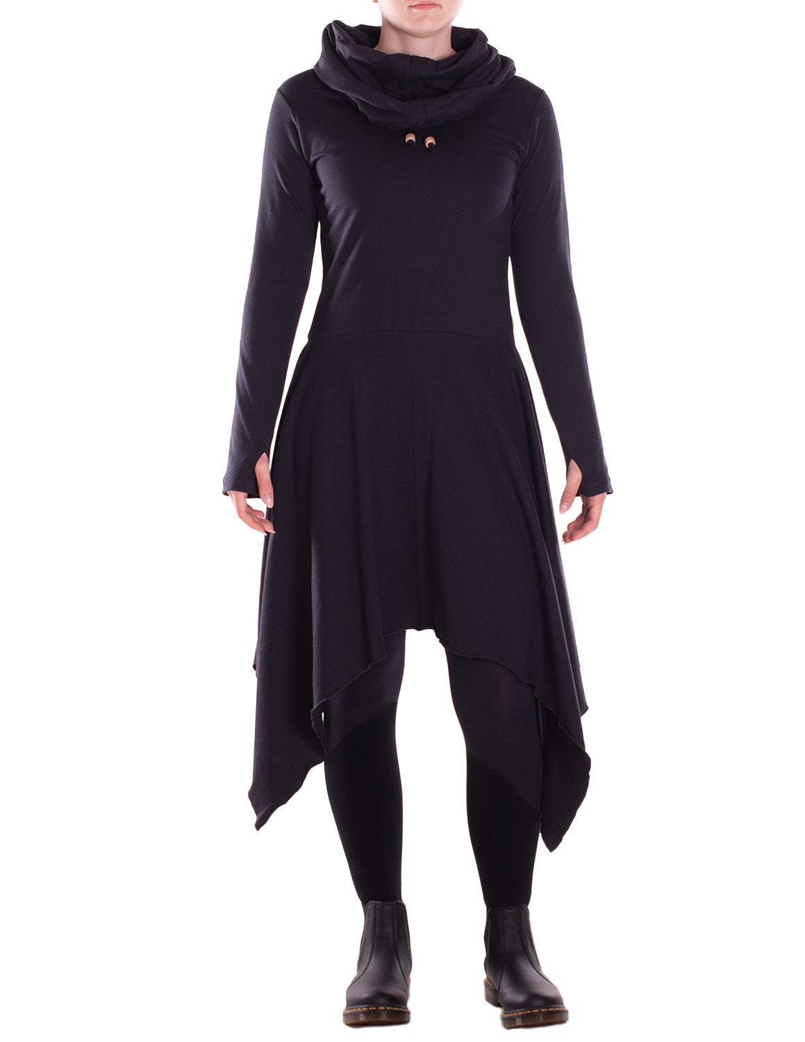 Vishes Zipfelkleid Damen Wadenlanges Kleid Baumwolle asymmetrisch Schalkrag günstig online kaufen