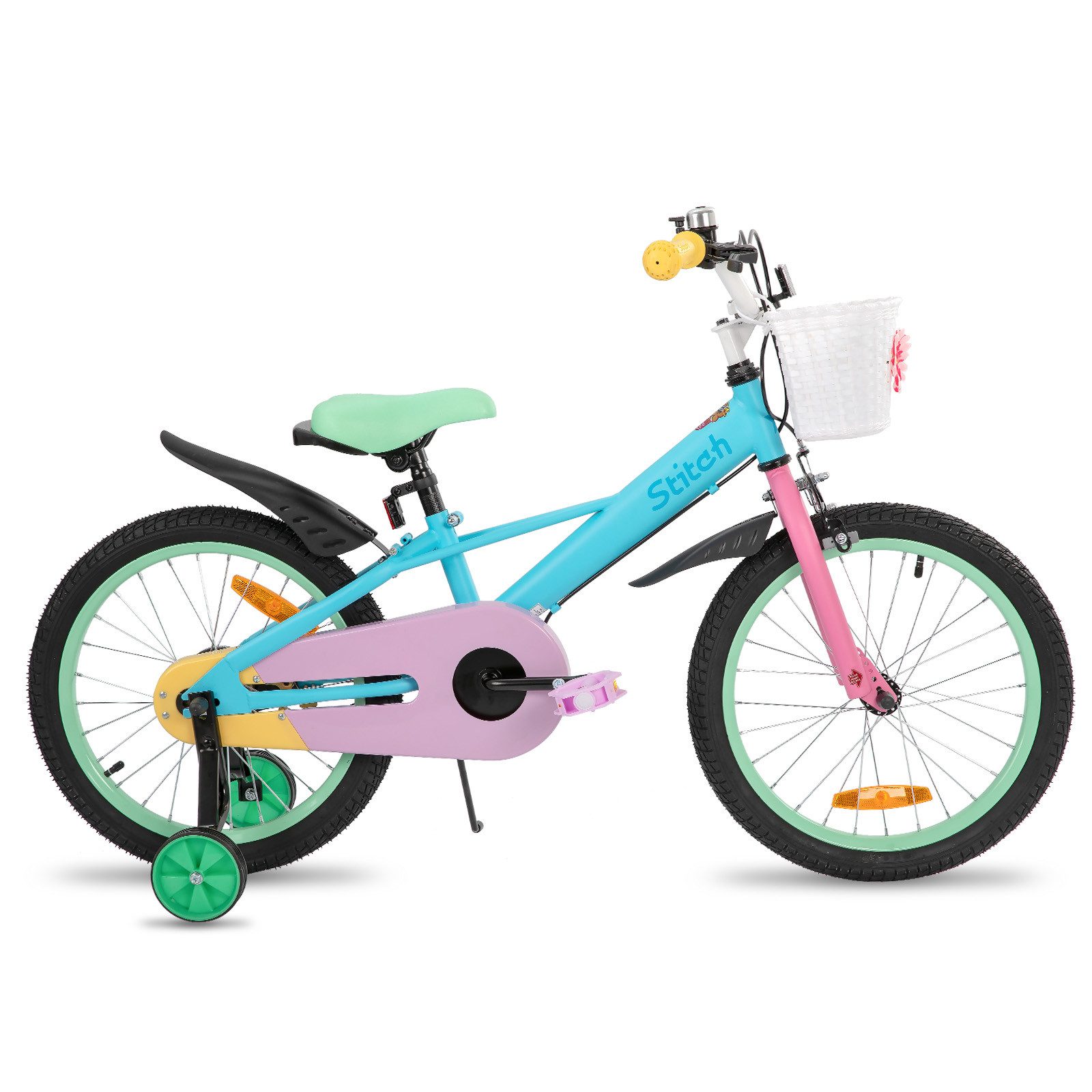 JOYSTAR Kinderfahrrad Macarons 12 14 16 18 Zoll fahrrad für 2-9 jährige Mädchen & Jungen, mit Korb,Stützrädern, Kotflügel, Korb, Fahrradklingel, Reflektorplatte