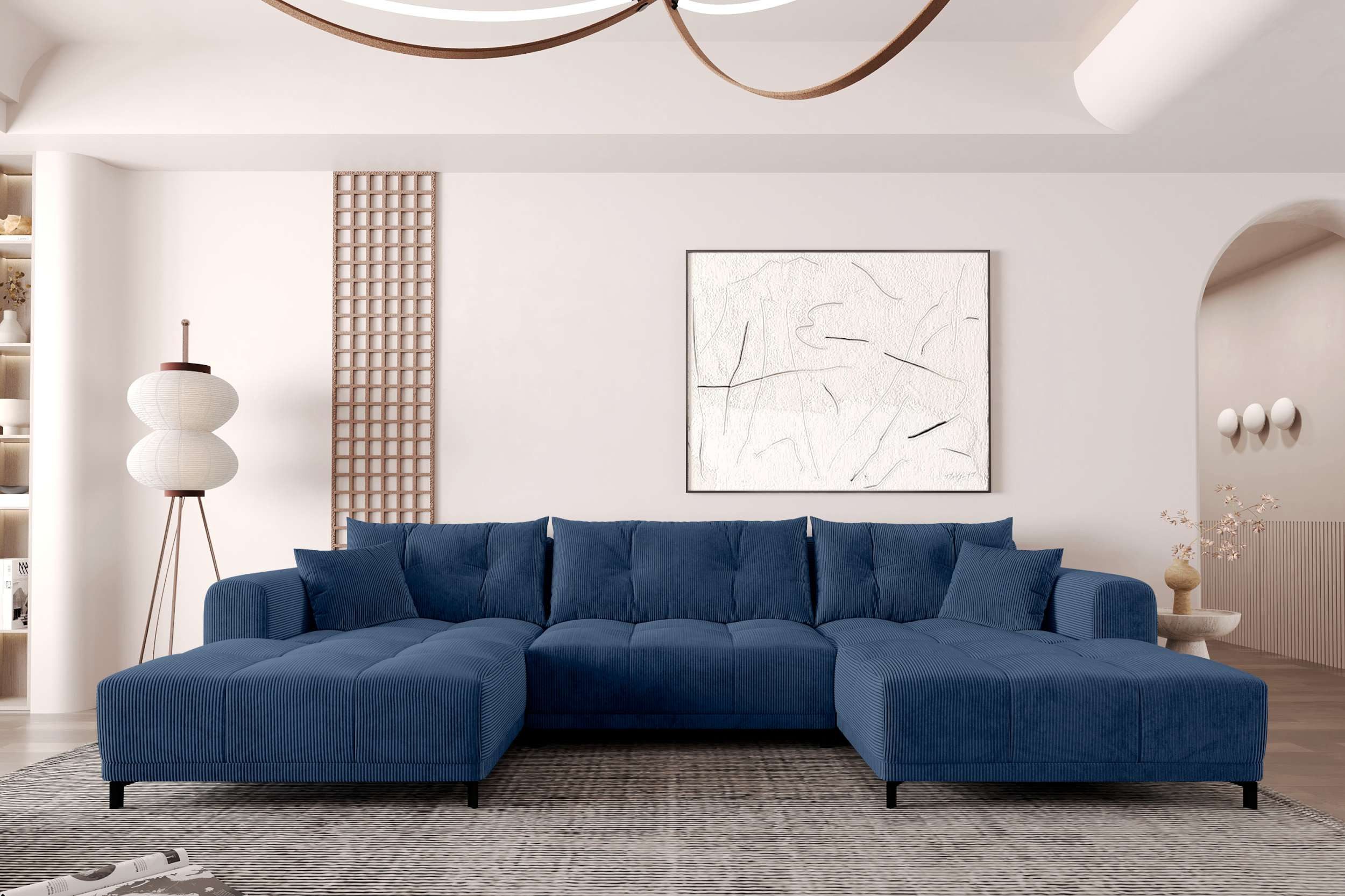 99rooms Wohnlandschaft Massimo, Sofa, U-Form, mit Schlaffunktion, Rundumbezug, in Cordstoff POSO