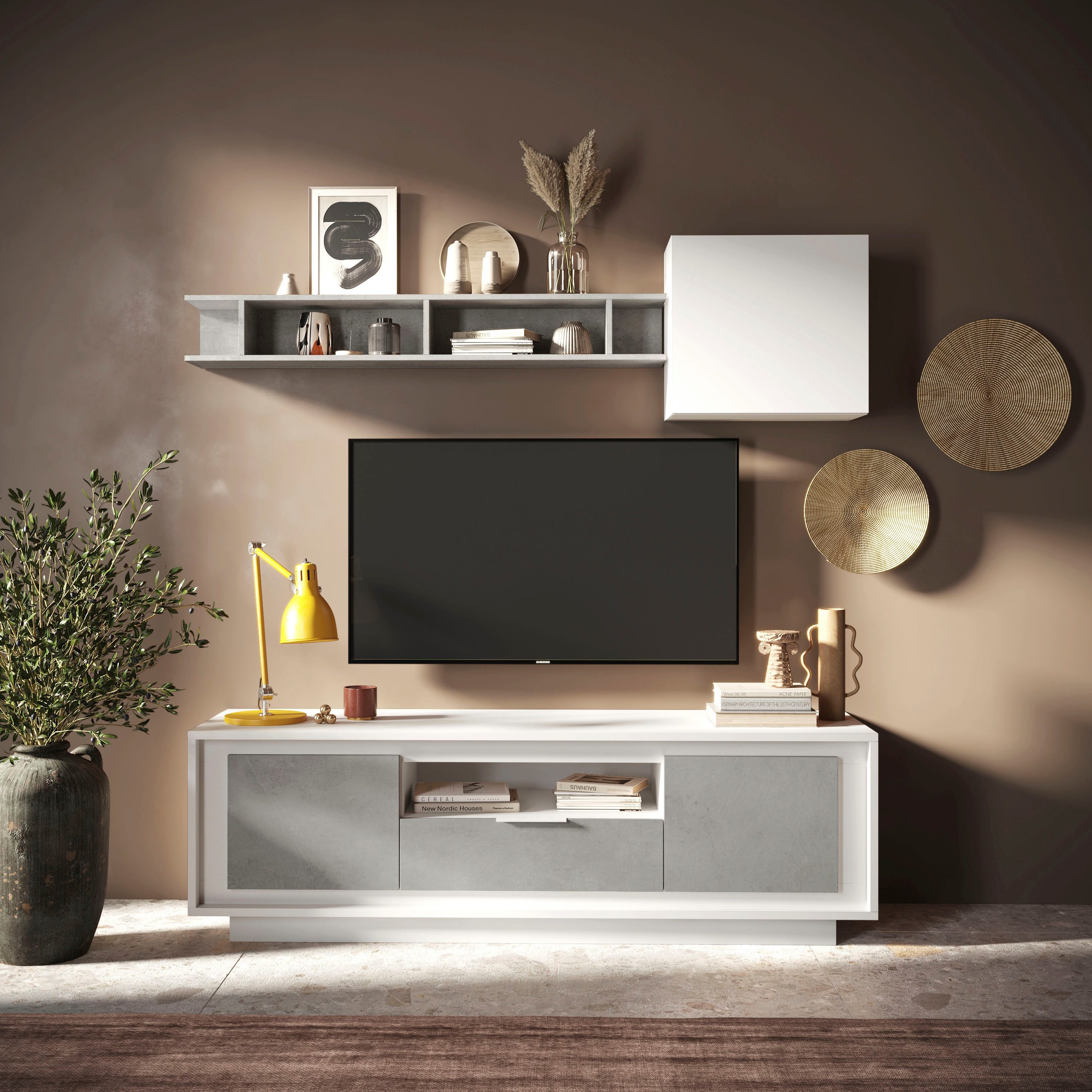 Home affaire Lowboard Sky, B/T 180/50 cm, TV-Schrank/Medienboard, 2 Türen, 1 Schubkasten, Softclosing, Korpus & Front 22 mm stark, Rahmen-Optik, Metallgriff