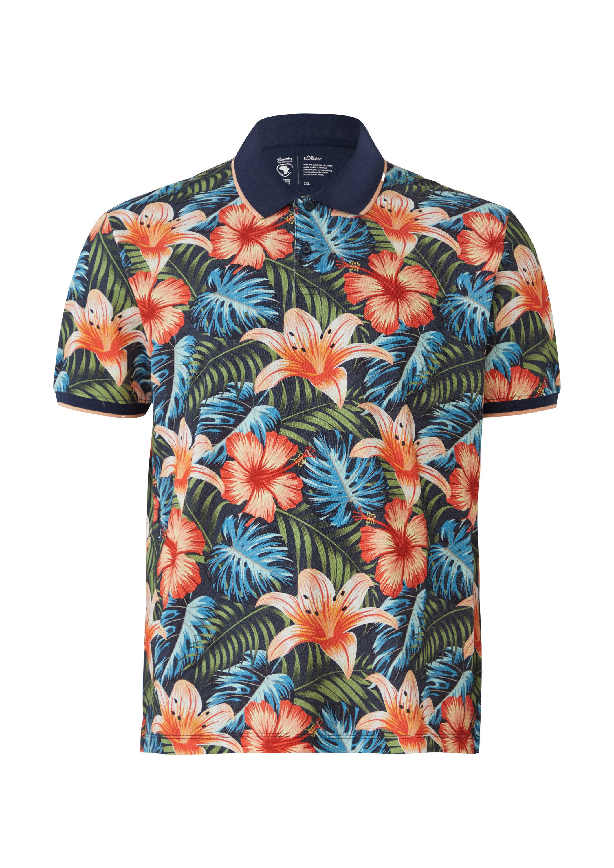 s.Oliver Kurzarmshirt Polo-Shirt Poloshirt aus Baumwolle mit All-over-Print günstig online kaufen