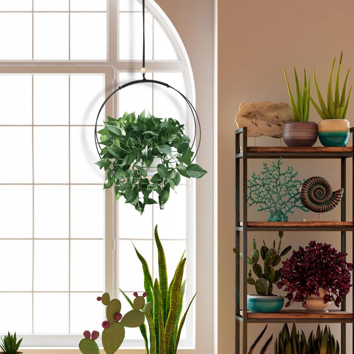 POPOLIC Blumenampel Hängende Pflanzgefäße für Zimmerpflanzen mit Holzsockel günstig online kaufen