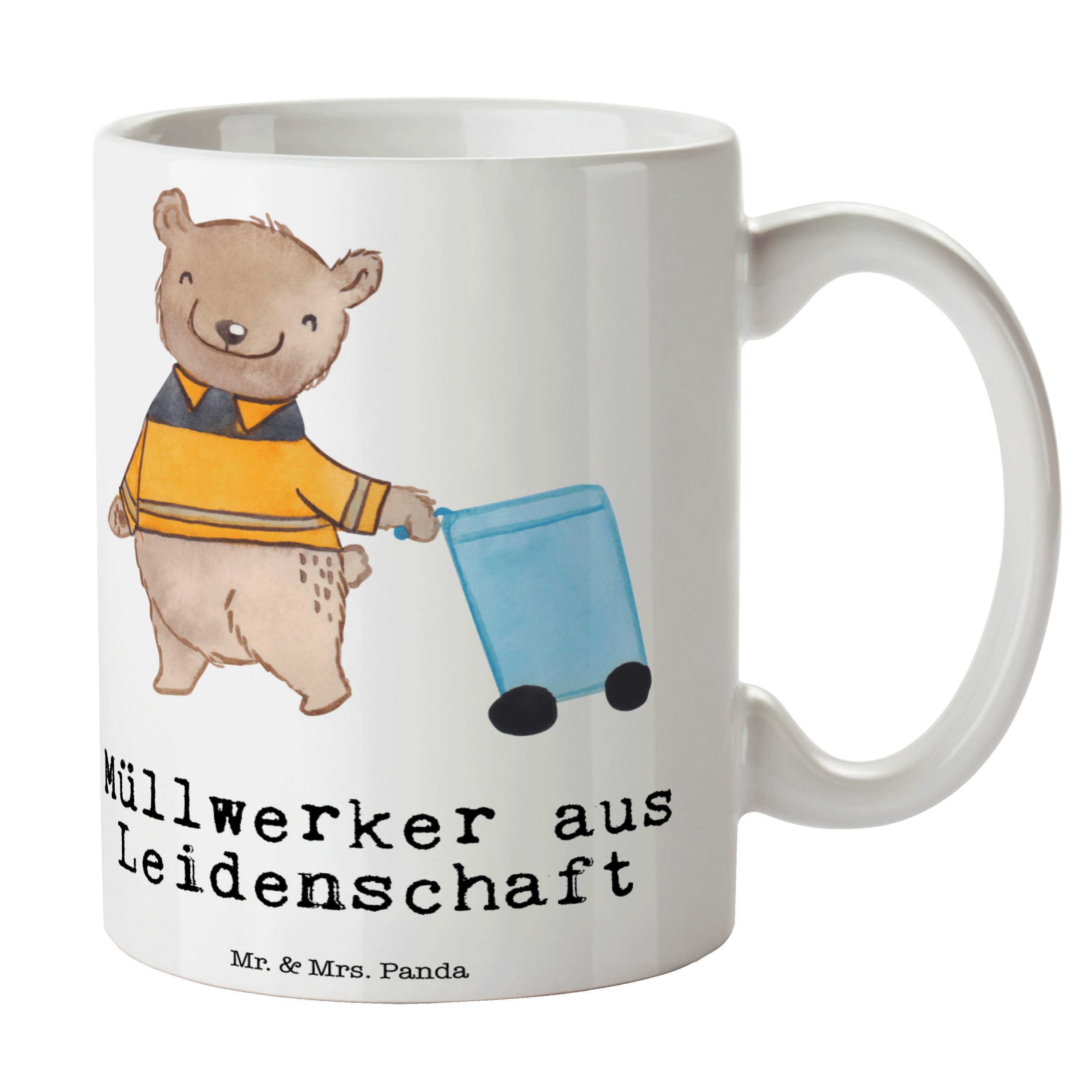 Mr. & Keramik Leidenschaft - Tasse Weiß Panda Müllwerker Geschenk, - Kollegin, Mrs. aus Kehrichtmann