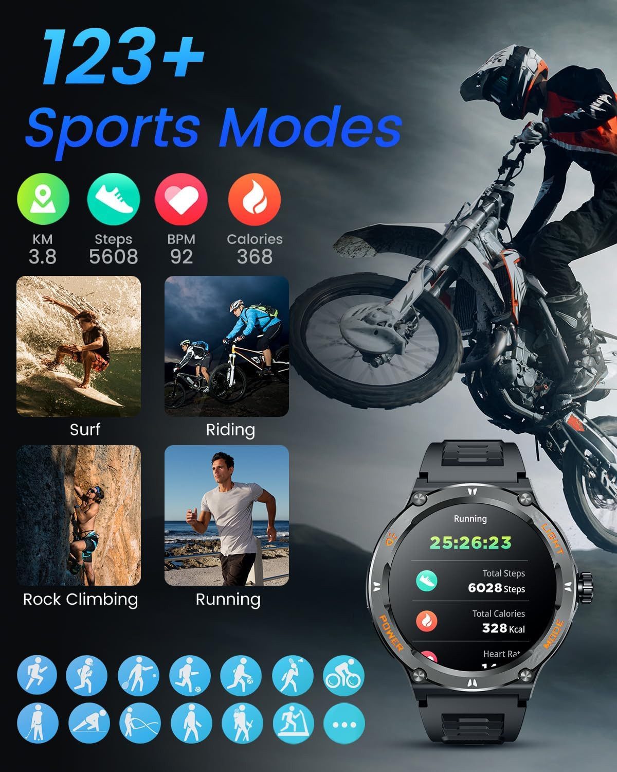 Zevelora Herren's Telefonfunktion Fitness Tracker IP68 Wasserdicht Smartwatch (1,39 Zoll, Android/iOS), mit Aktivitätstracker Schlafmonitor Schrittzähler Message Reminder