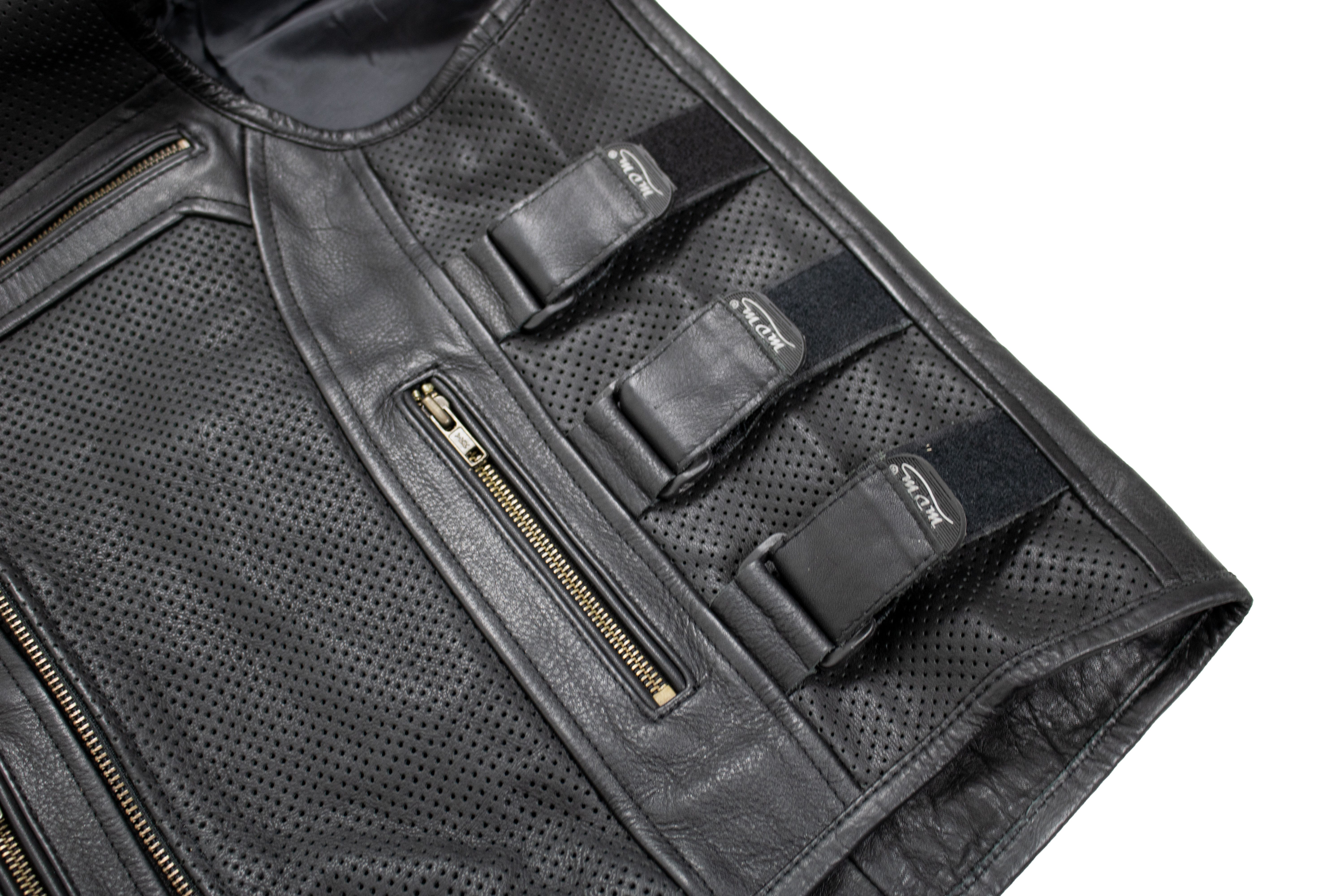 MDM Lederweste Herren Biker Lederweste Racing Bikerweste Custom Perforiertes Leder