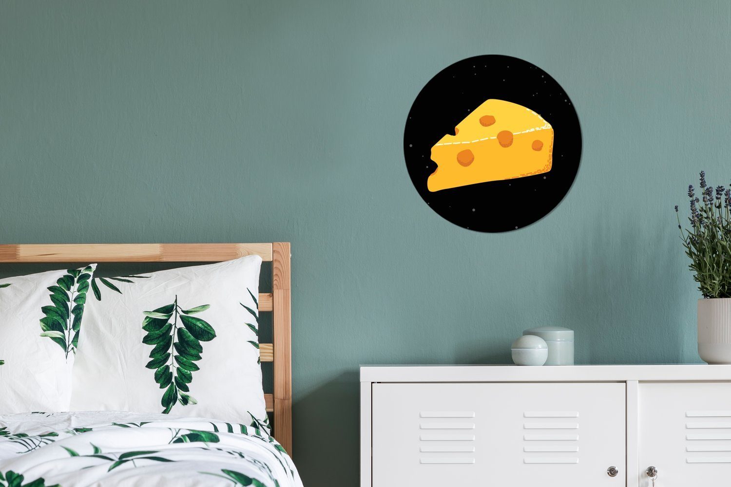 St), Hintergrund MuchoWow Ein Kinderzimmer, auf Cheddar-Käse Wandsticker für Wohnzimmer Rund, schwarzem Tapetenkreis Tapetenaufkleber, (1