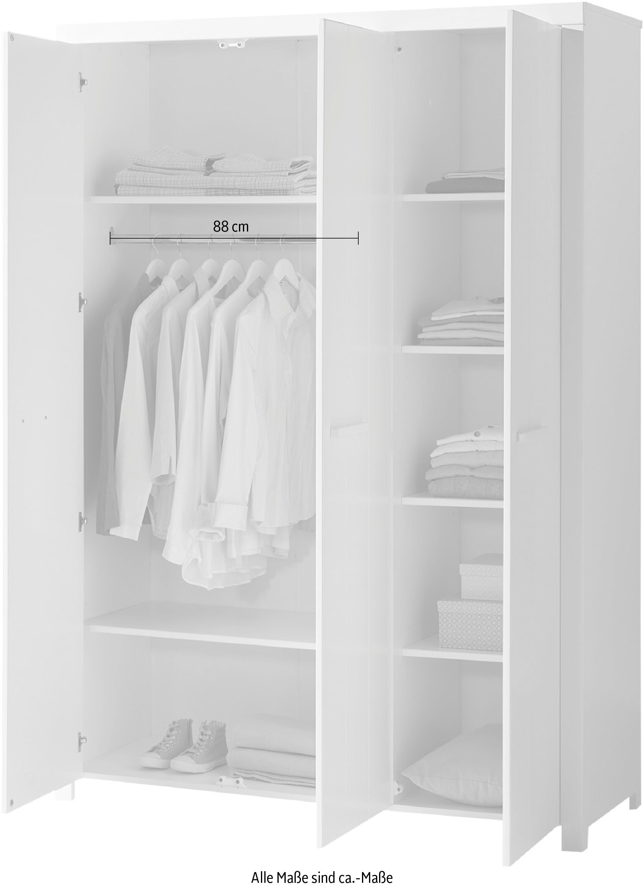 Wäscheeinteilung, Ausf. inkl. Geräumiger Vipack weiß Kleiderschrank lackiert 3-trg.