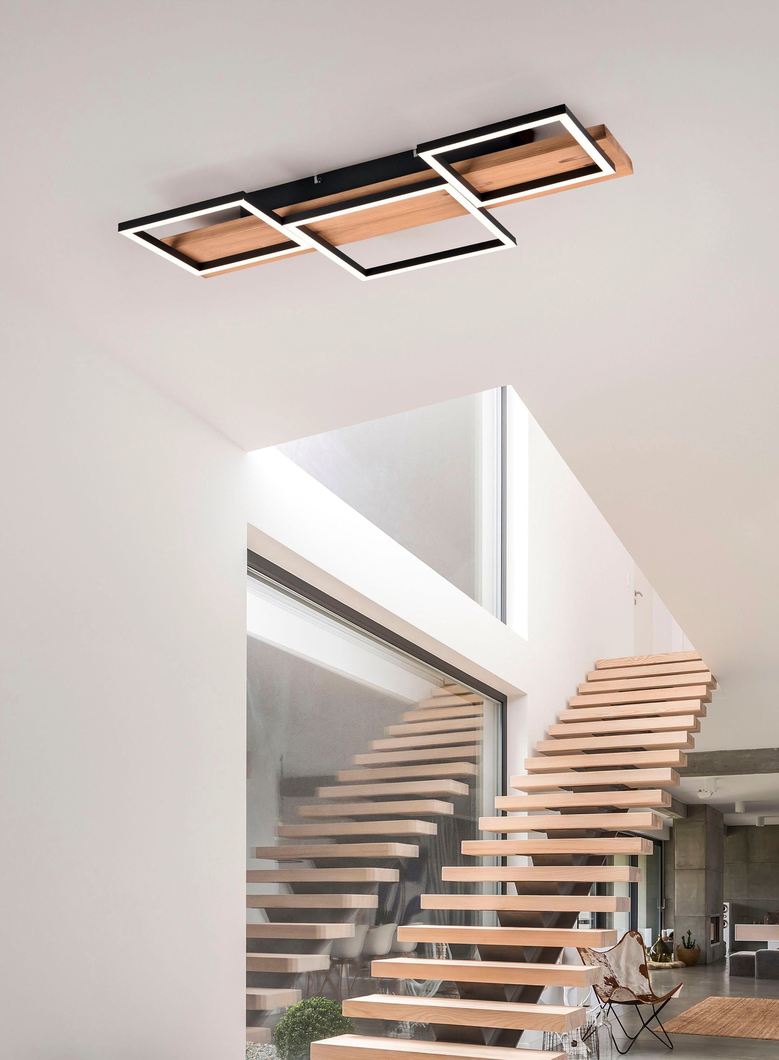 TRIO Leuchten LED Deckenleuchte Harper, Dimmfunktion, mehrere Helligkeitsstufen, LED fest integriert, Warmweiß, Deckenlampe aus Holz + Metall LED mit 3 Dimmstufen, warmweiß, 4000 Lm