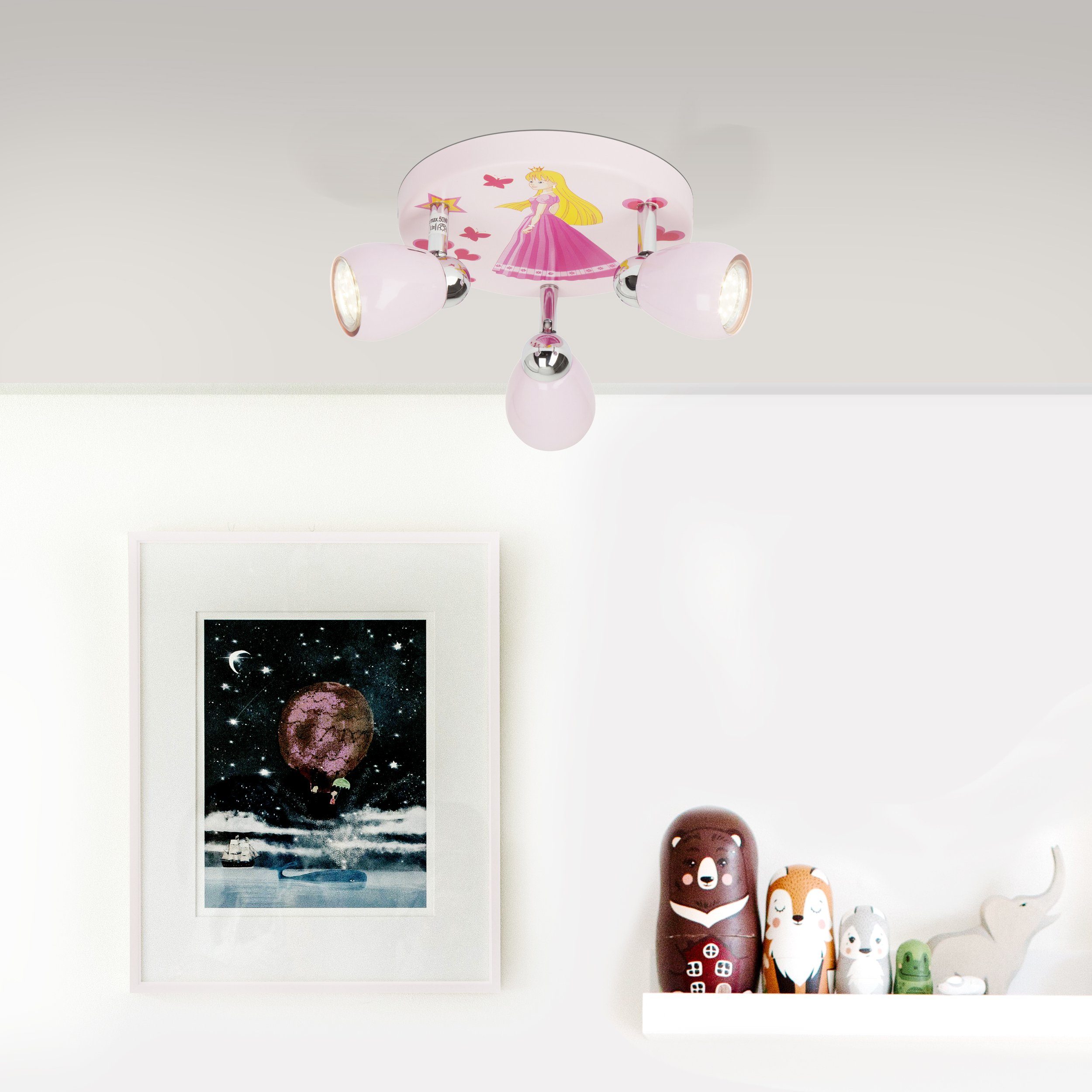 LED Deckenstrahler warmweiß, Lightbox im - wechselbar, Licht LED Prinzessinnendesign Deckenleuchte, - warmweißem mit