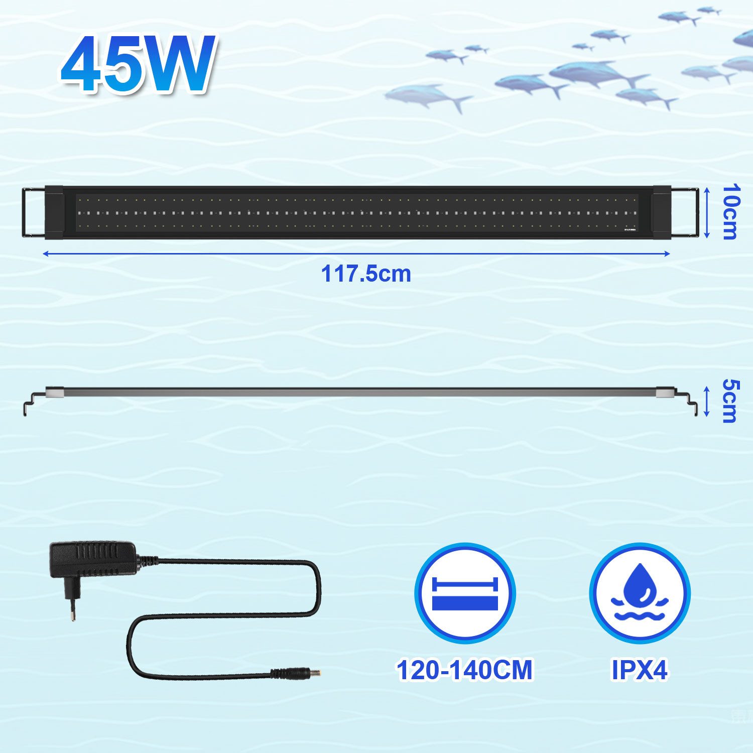 Clanmacy LED Aquariumleuchte LED Aquarium RGB Aquariumleuchte Beleuchtung aquarium licht 18-45W, RGB117.5 FITS 120-150CM TANk – Bild 3 von 5
