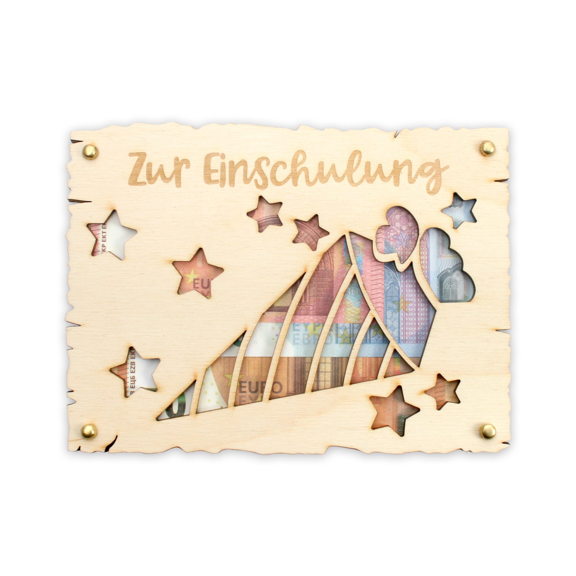 Kreative Feder Glückwunschkarte „Glückwunsch zur Einschulung“ - Glückwunsch-Karte aus Holz, Geschenk-Karte für Geldgeschenke; Размер ca.: 14,6 x 19,7cm
