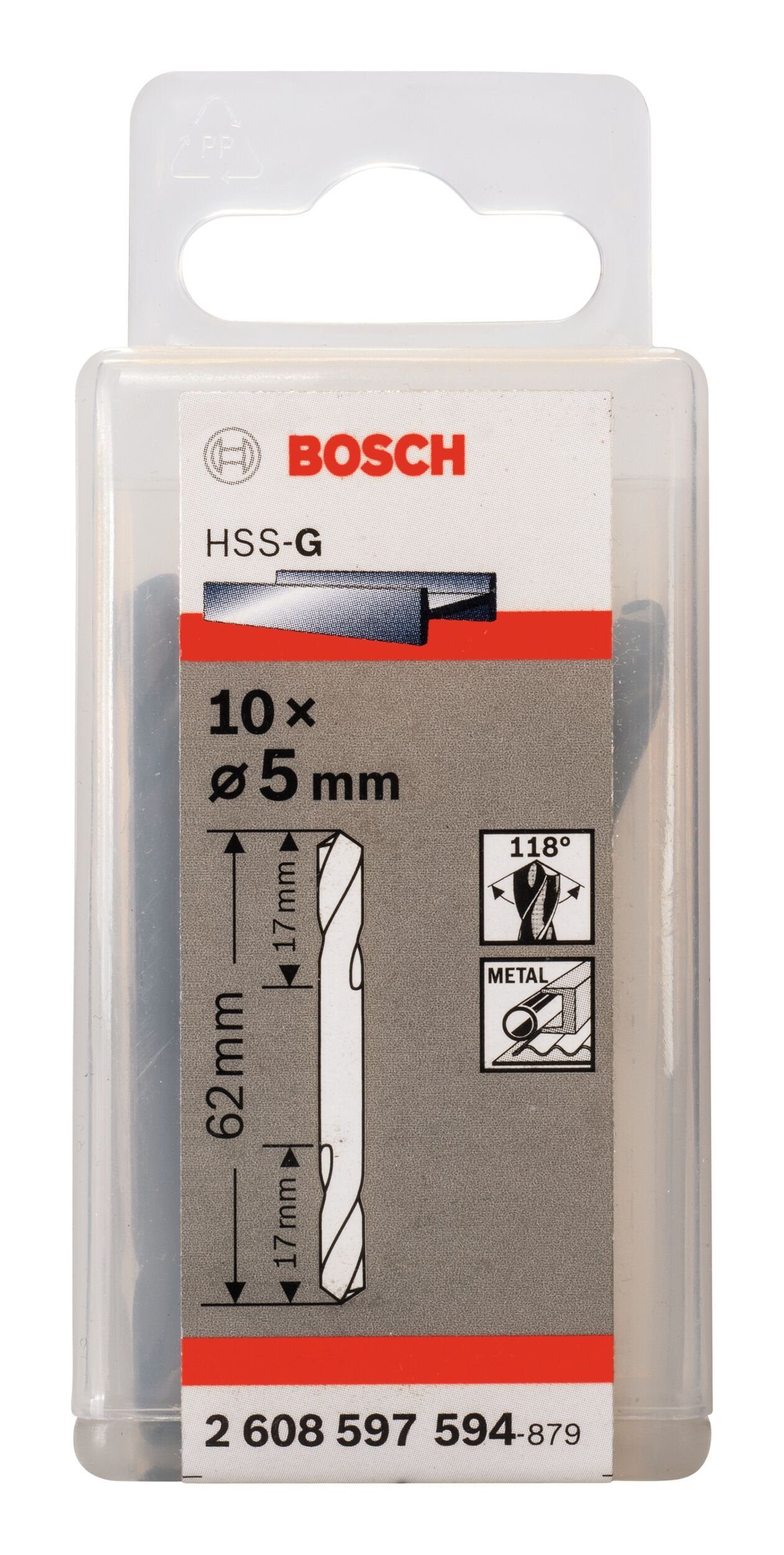 10er-Pack HSS-G Metallbohrer, 17 x BOSCH Stück), mm (10 x - 5 - Doppelendbohrer 62