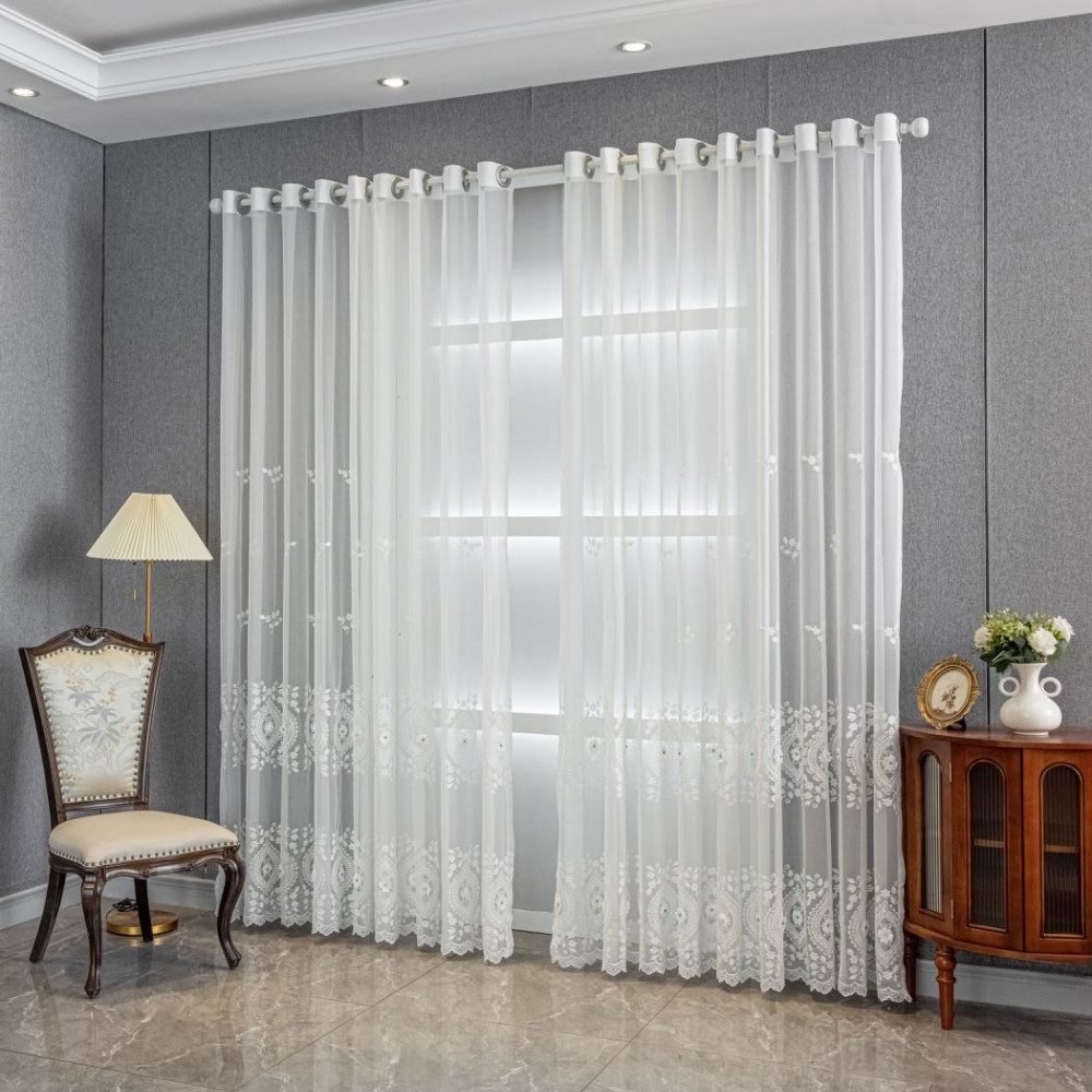 BYSURE Gardine (2 St), Ösen, transparent, Vorhänge Weiß Bestickt Klassische günstig online kaufen