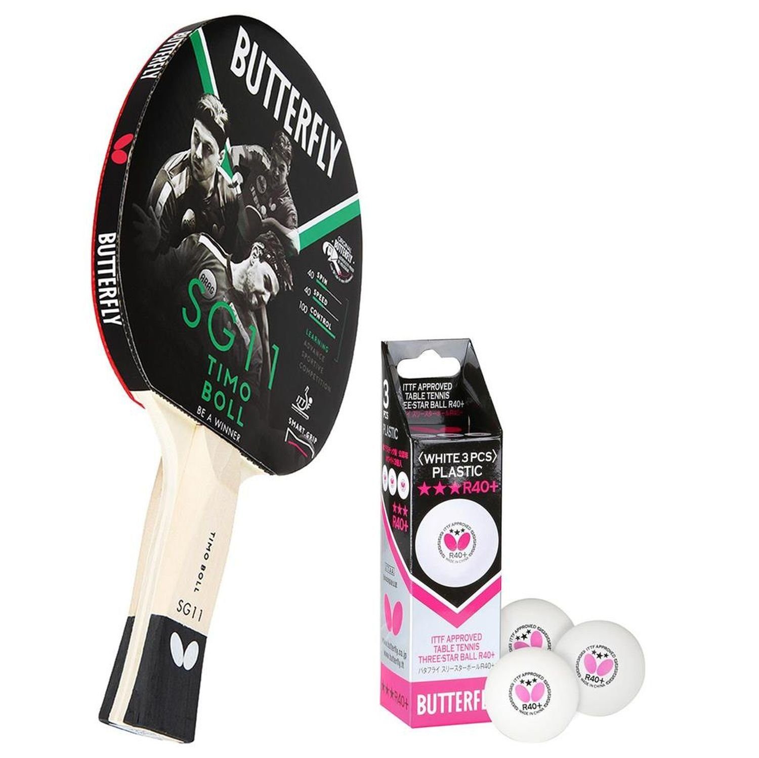 Butterfly Tischtennisschläger 1x Timo Boll SG11 + Bälle, Tischtennis Schläger Set Tischtennisset Table Tennis Bat Racket