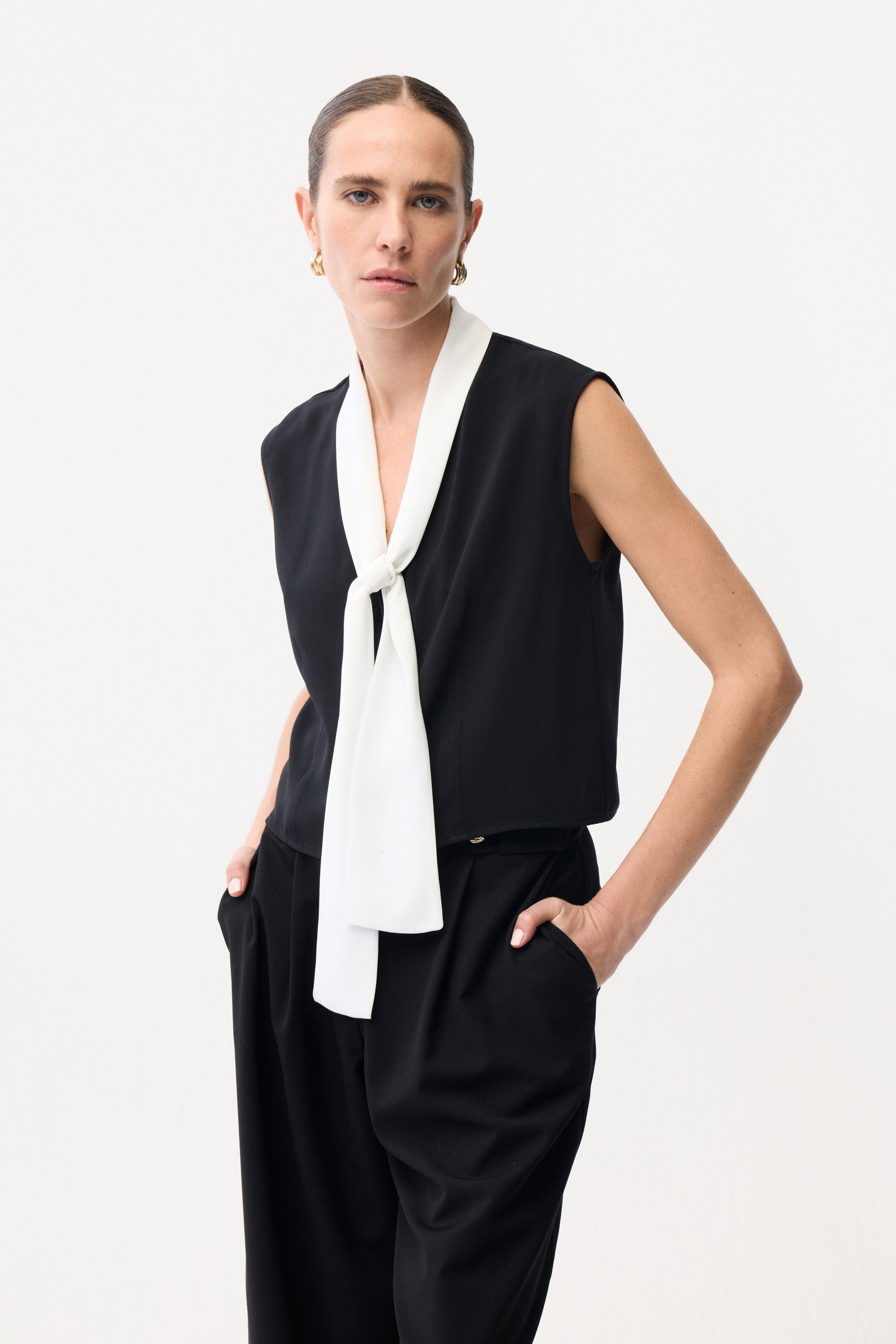 adL Blusentop Ärmellose Bluse mit Kontrastschluppe