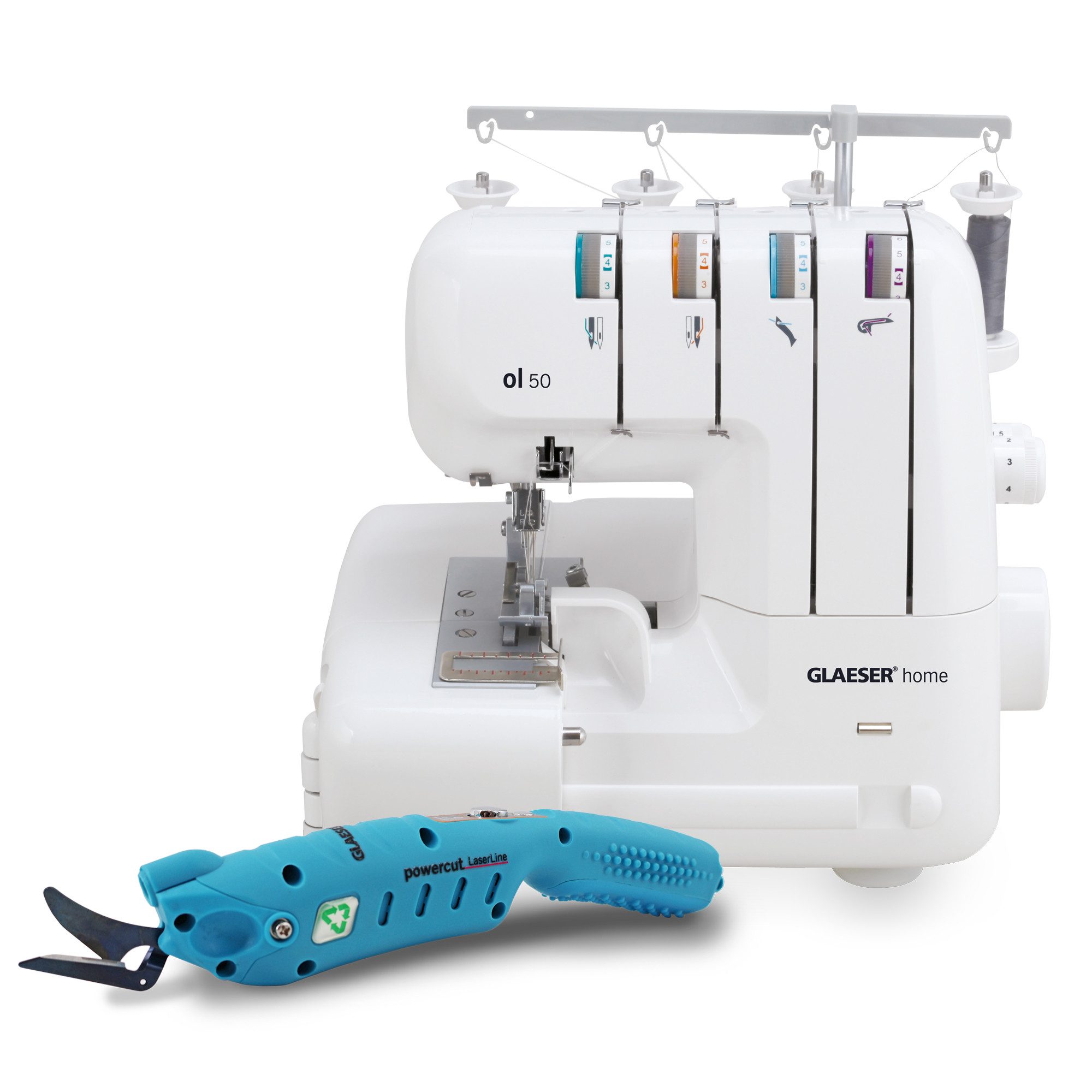 Nähmaschine GLAESER® home KreativOL-Bundle, ol 50 + POWERCUT Schere