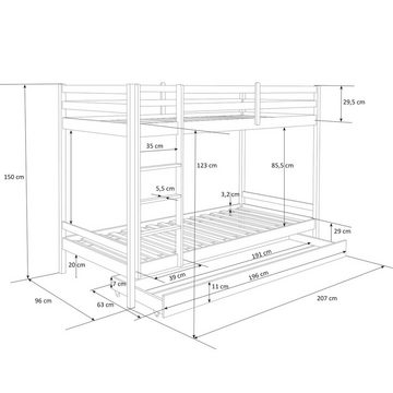 Homestyle4u Hochbett Doppelstockbett Bettkasten 2 Matratzen (Komplett-Set)