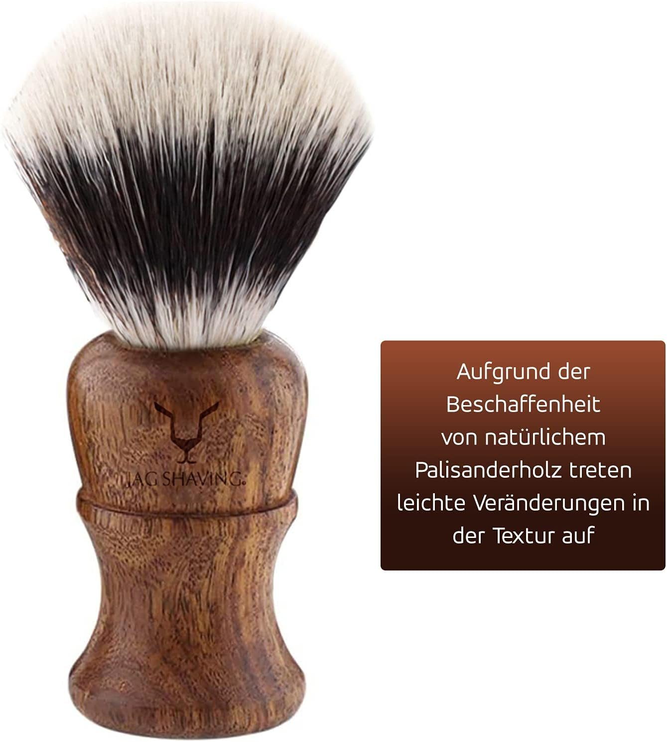 JAG SHAVING Rasierset 5-teiliges Rasierset aus Holz im edlen Premium-Look, 5-tlg., DE-Rasierer Synthetikpinsel Pinselhalter Rasiermesseretui Alaunstift, bestes Rasiererlebnis zu Hause