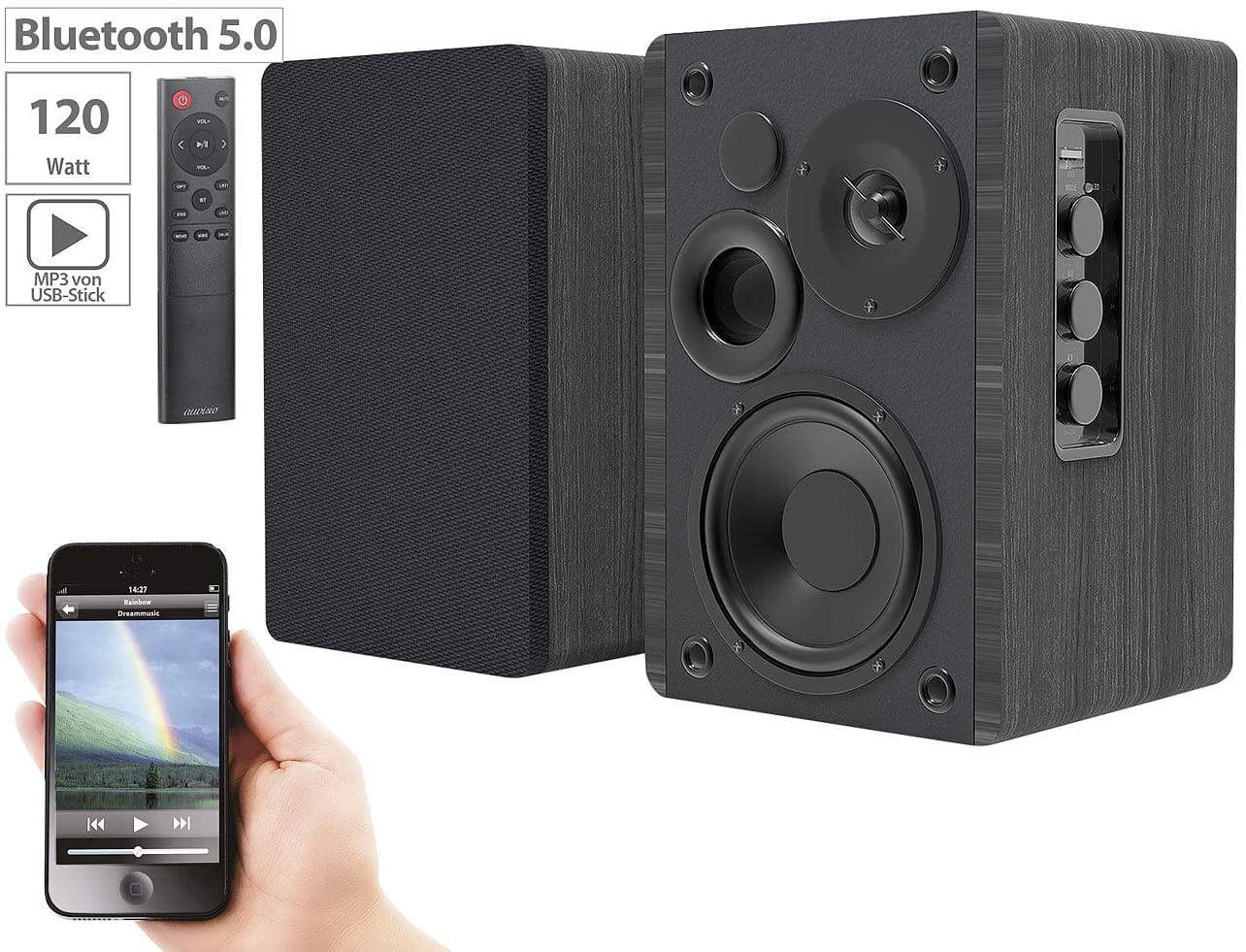 auvisio MSS-95.usb Aktiv-Stereo-Regallautsprecher-Set Holz-Gehäuse Bluetooth Regal-Lautsprecher (50 W)