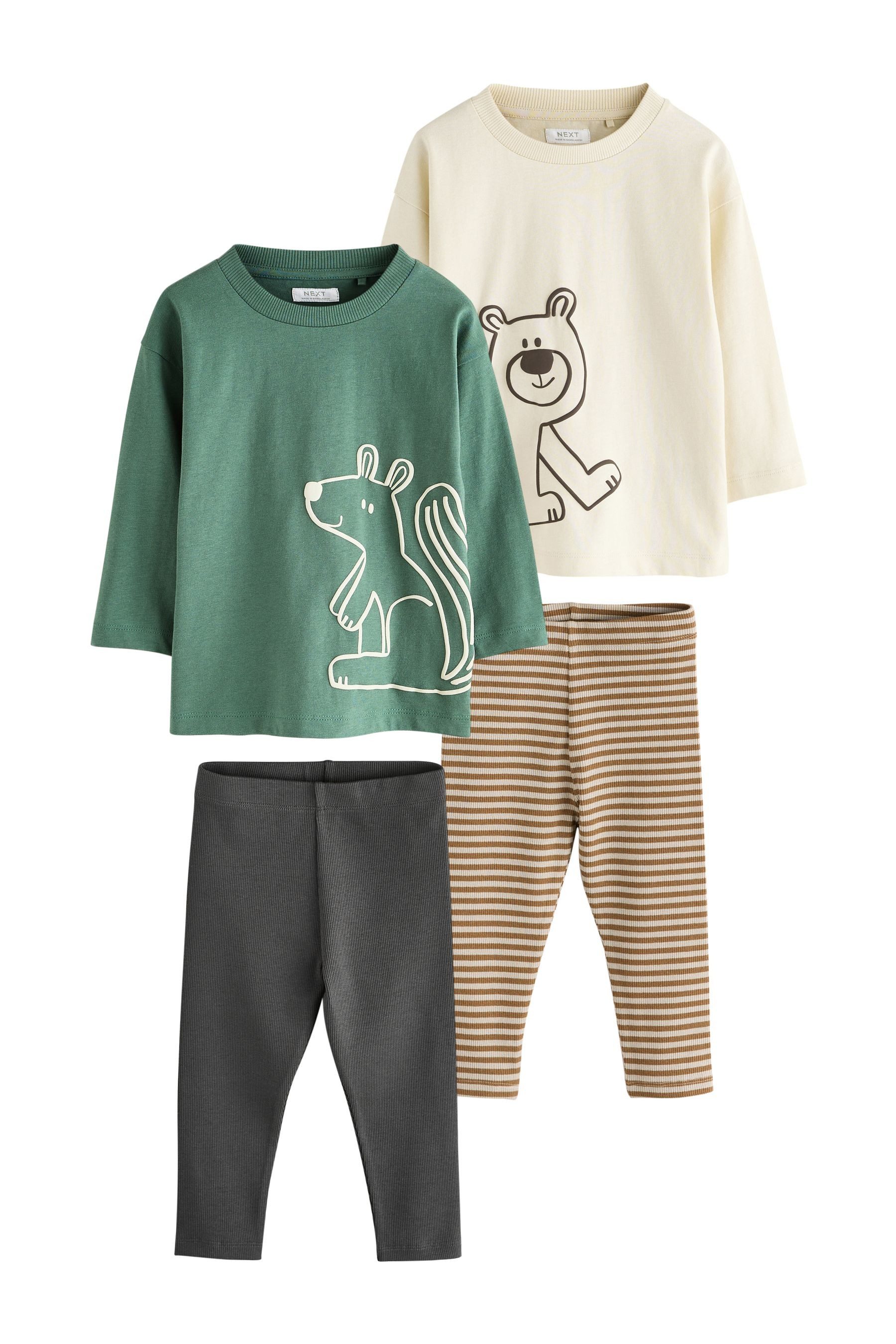 Next Langarmshirt & Leggings Oberteil mit Grafik-Print und Leggings im 2er-Set (4-tlg)