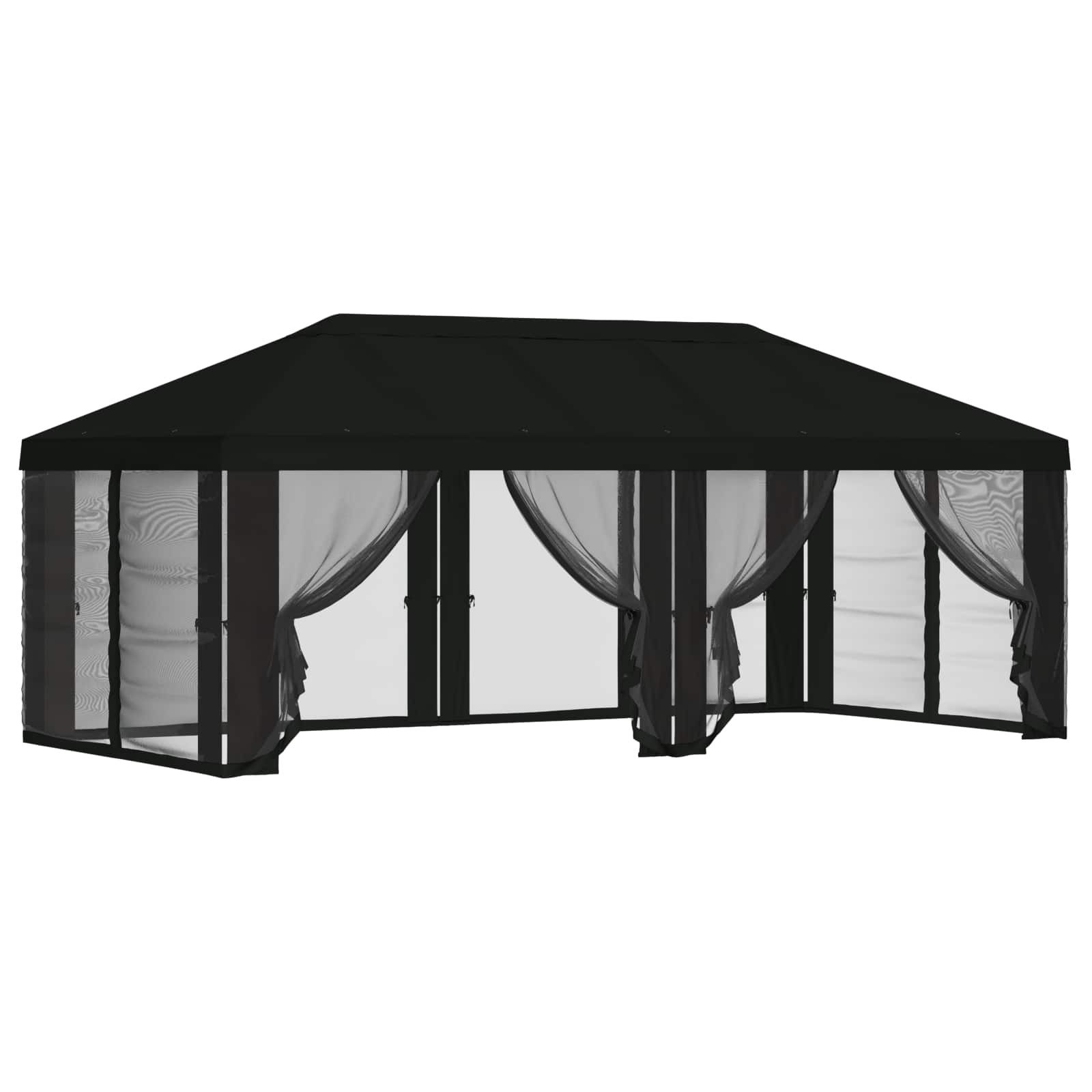 vidaXL Pavillon 6 x 3 m Pavillon Dach mit Seitenwänden 6x3 m Schwarz Polyester 190