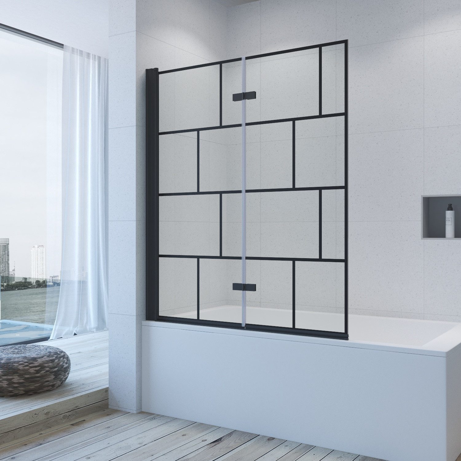 Thumbnail - AQUALAVOS Badewannenaufsatz Badewannenfaltwand 120x140 cm Duschtrennwand für Badewanne Black Style, 5 mm Einscheiben-Sic...