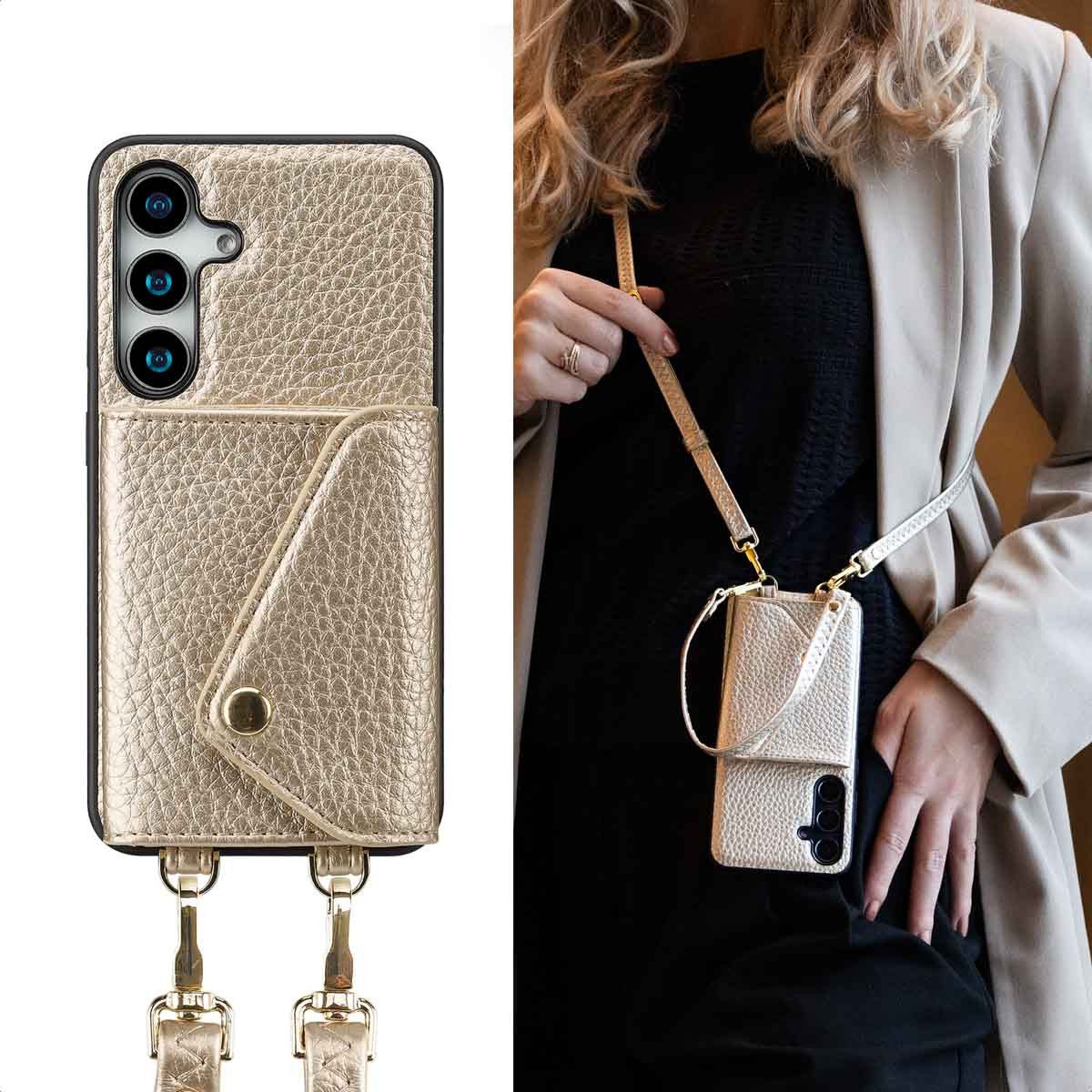 Selencia Case zum Umhängen Selencia Sera HandyHülle mit Kordel und Umschlag-Kartenhalter Samsung