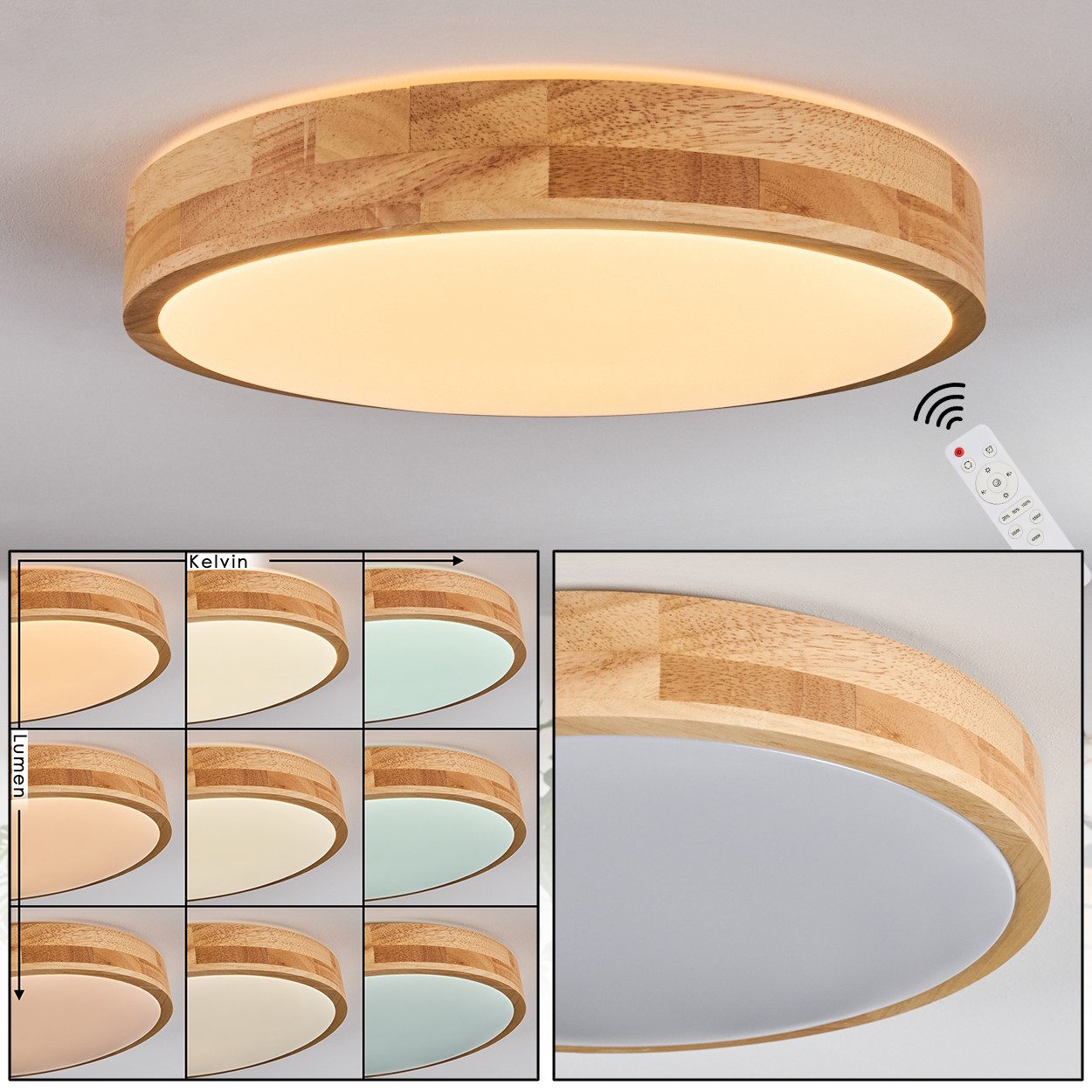 hofstein Deckenleuchte dimbare Deckenlampe aus Metall/Holz/Kunststoff günstig online kaufen