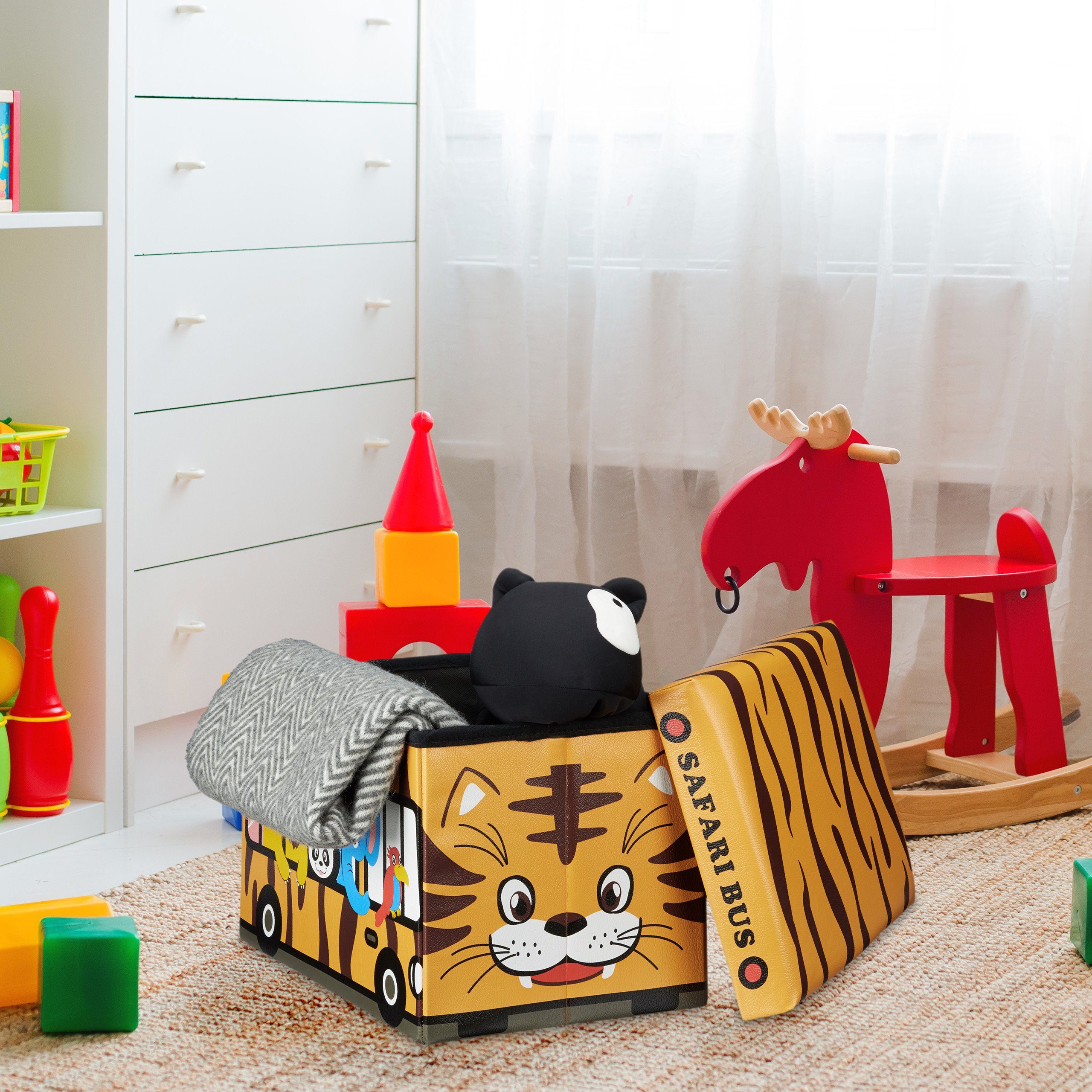 relaxdays Spielzeugtruhe Faltbare Spielzeugkiste mit Stauraum, günstig online kaufen
