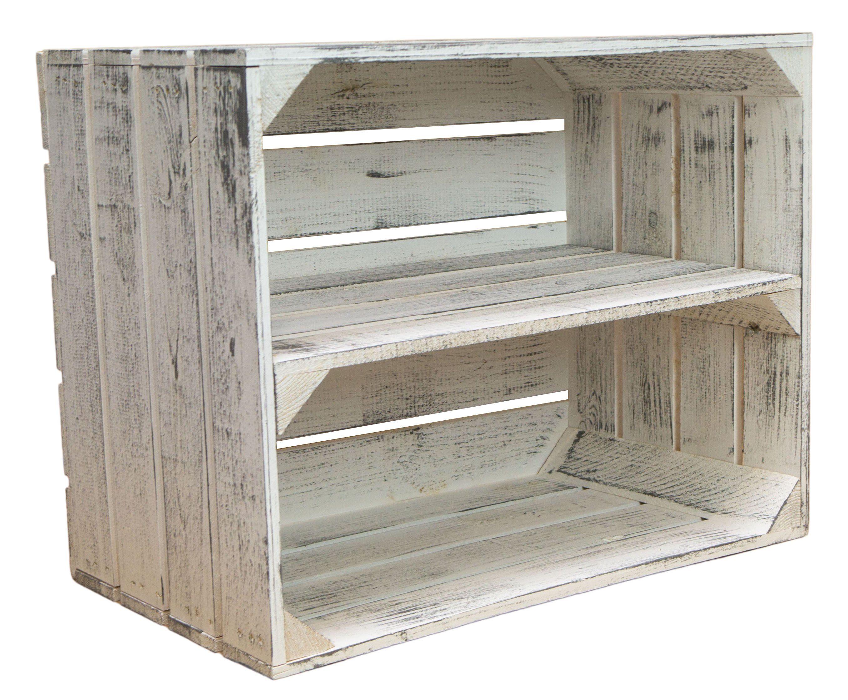 Kistenkolli Altes Land Allzweckkiste Obstkistenregal Johanna neu - Shabby weiß - längs (Spar-Set, 1er Set)