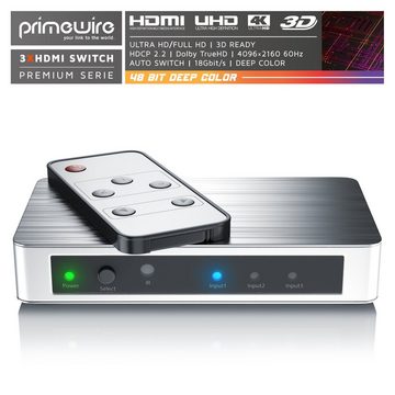 Primewire Audio / Video Matrix-Switch, 3-Port 4k UHD HDMI Switch, Verteiler mit Fernbedienung & Netzteil