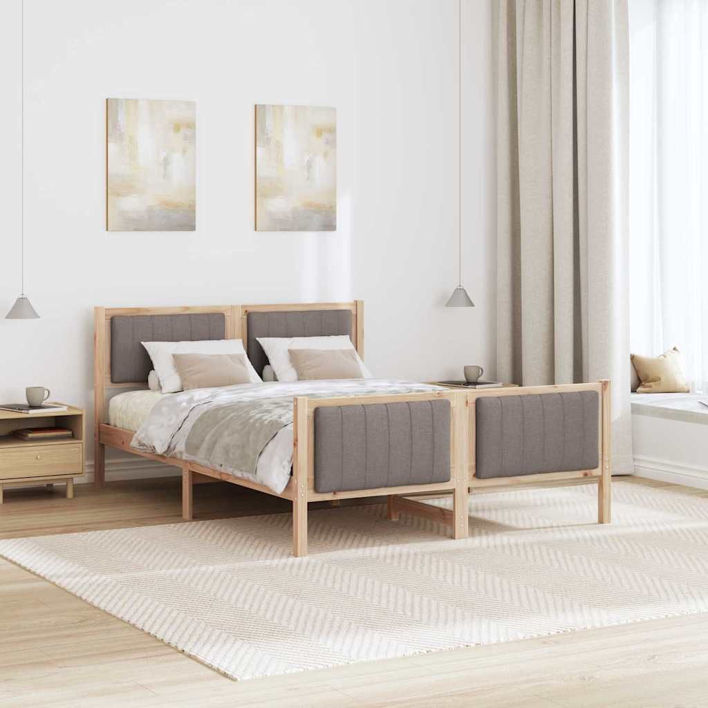 vidaXL Bed Frame Brown and Taupe 140 x 190 cm Solid Pine Wood (1-piece)