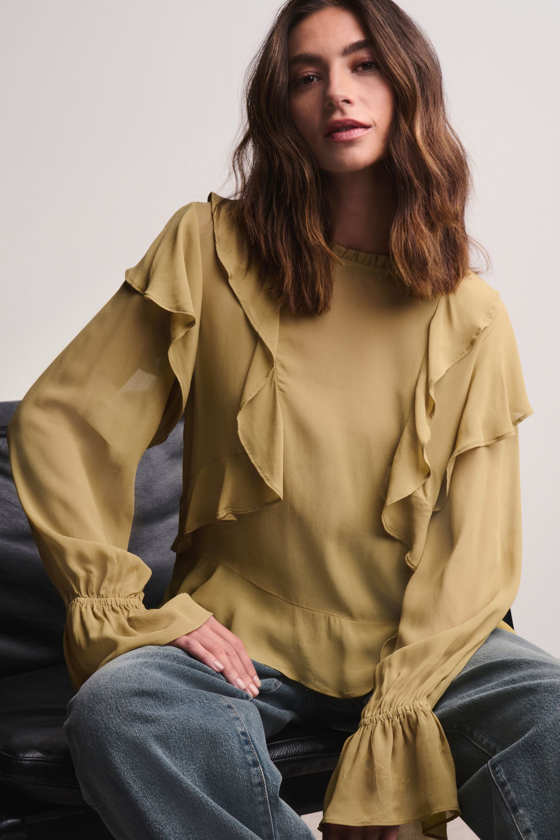 Next Langarmbluse Langärmlige Bluse mit Rüschen (1-tlg)