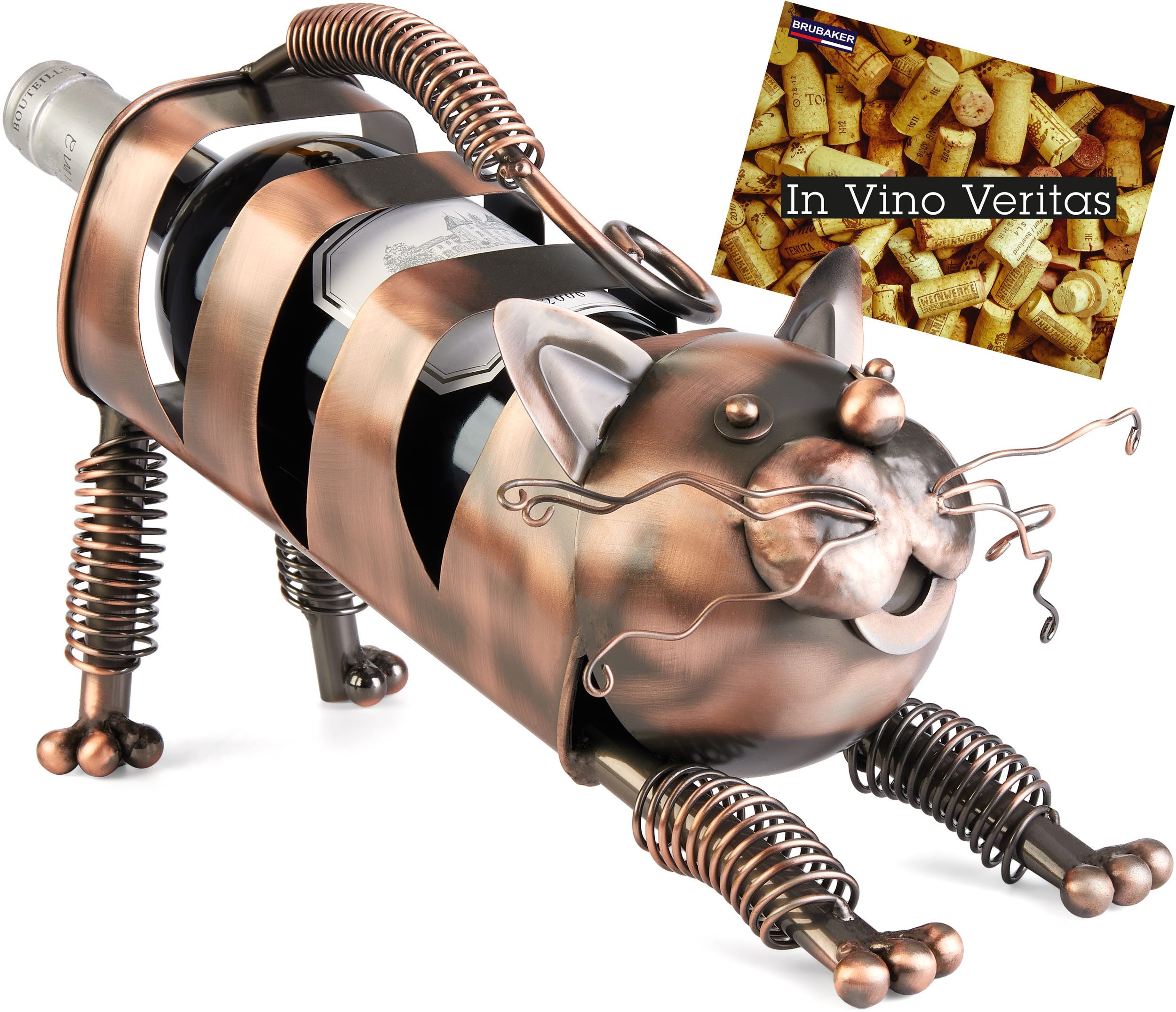 BRUBAKER Weinflaschenhalter Katze - Flaschenhalter aus Metall - Deko Gesche günstig online kaufen