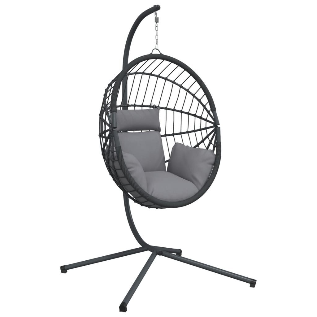 vidaXL Hollywoodschaukel Hängesessel Ei-Design mit Ständer Grau Rattan und Stahl, 1-Sitzer, 1 tlg.