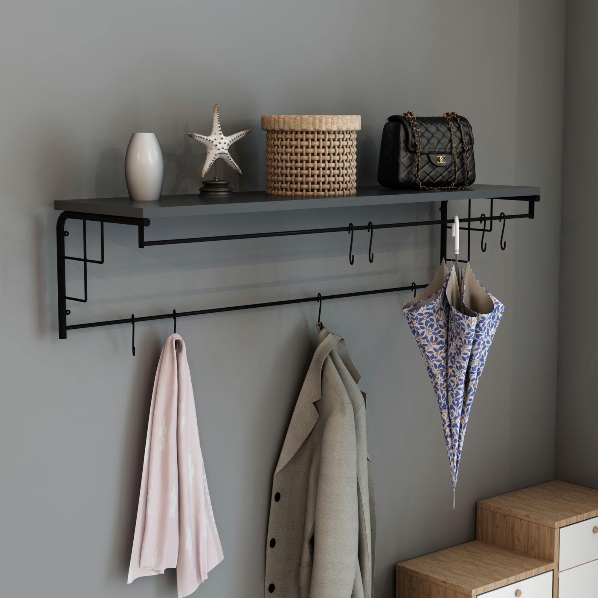 en.casa Wandgarderobe, »Ølstykke« mit einer Garderobenstange günstig online kaufen