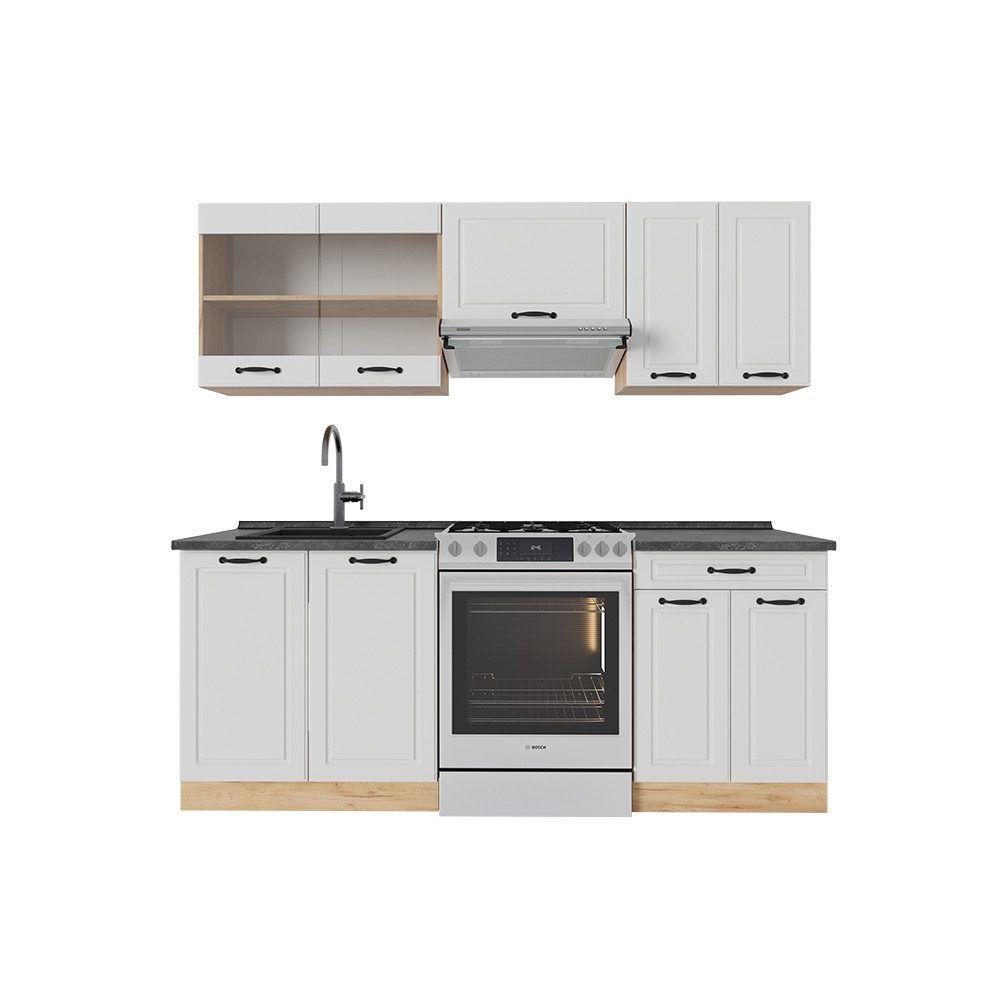 Vicco Küchenzeile R-Line, Weiß Landhaus/Goldkraft Eiche, günstig online kaufen